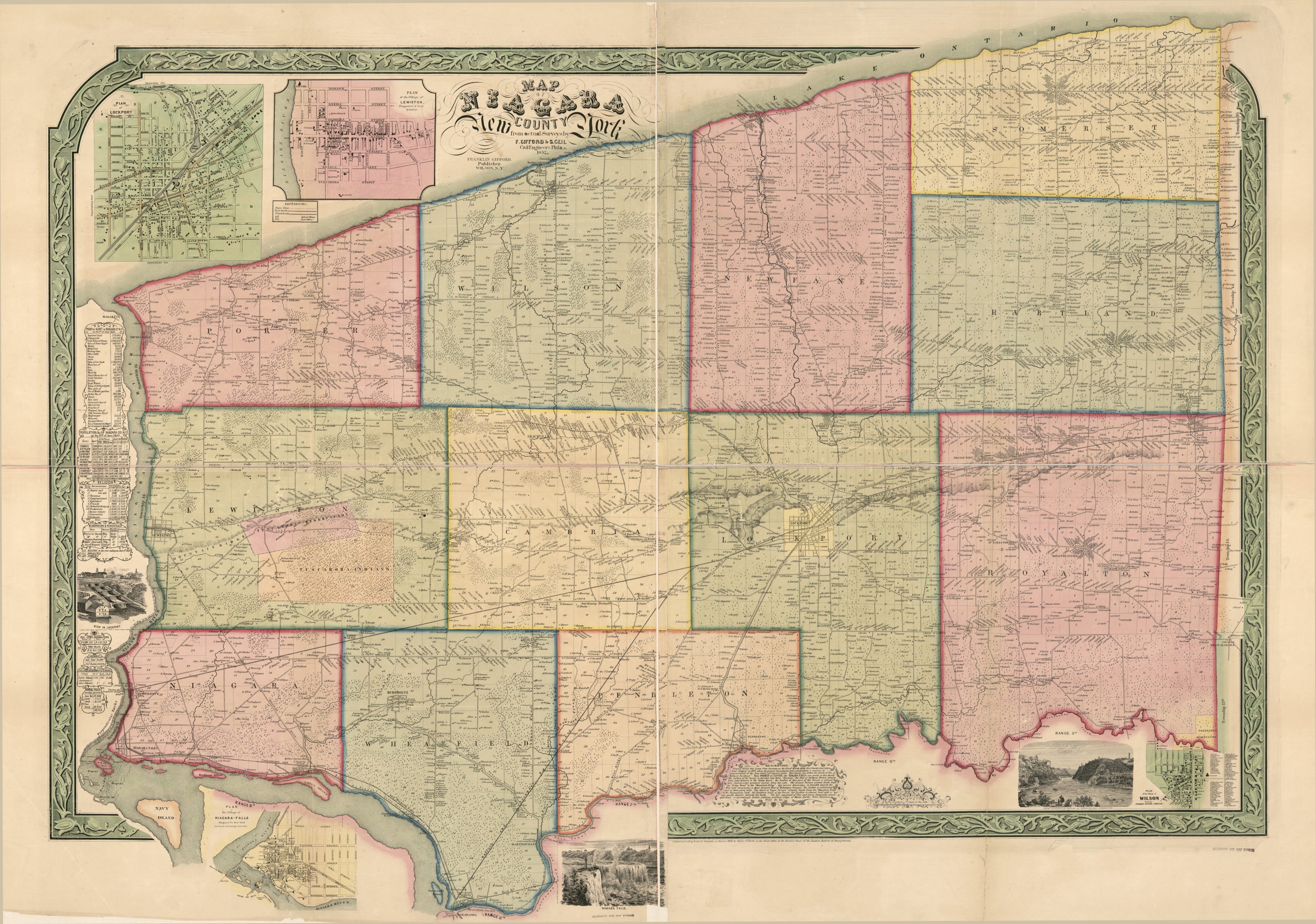 This old map of Map of Niagara County, New York from 1852 was created by Samuel Geil, Franklin Gifford, Robert Pearsall Smith in 1852