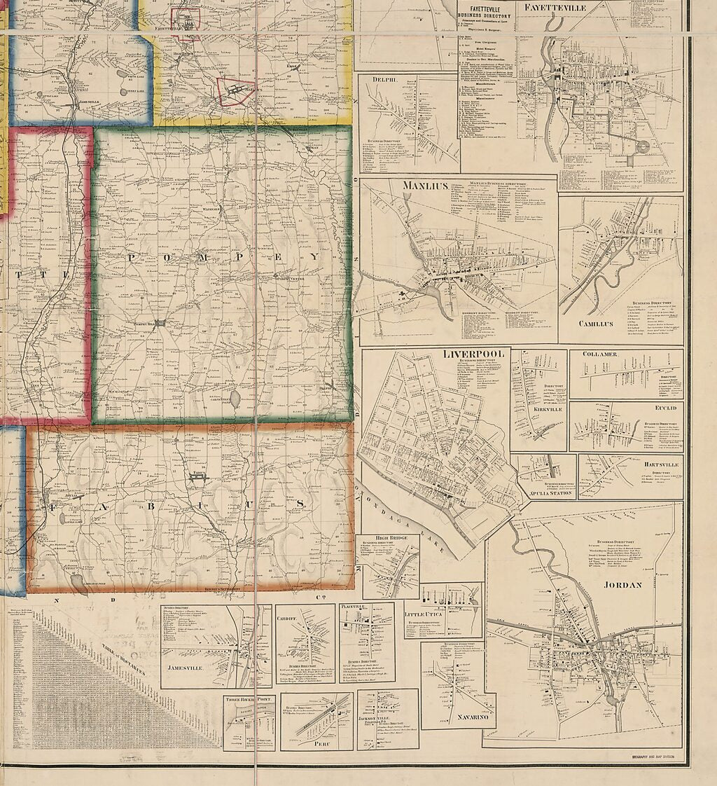 This old map of Map of Onondaga County, New York : Showing Military Townships and Their Names, Lot Lines, Numbers, and Dimensions, With Names of First Proprietors.. Location of Farm Houses and Names of Owners, and Separate Plans of the City of Syracuse a