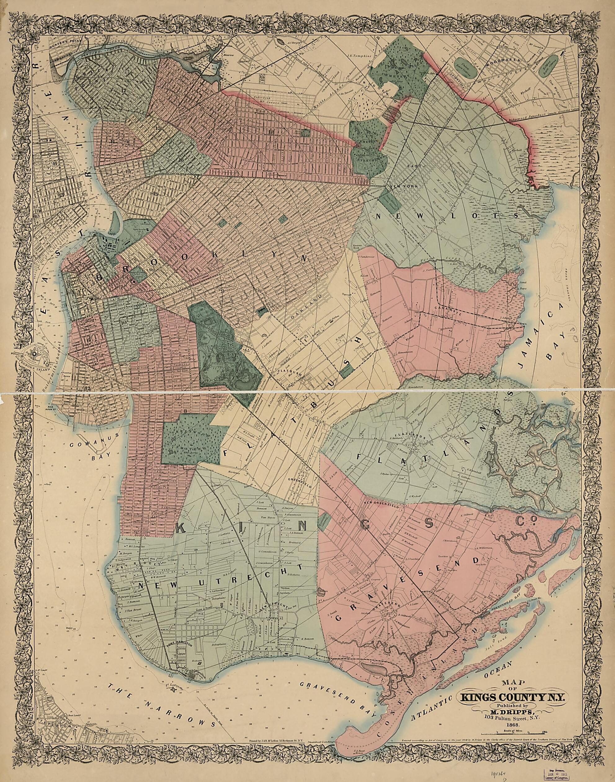 This old map of Map of Kings County New York from 1868 was created by M. (Matthew) Dripps, J. & R. McLellan (Firm) in 1868