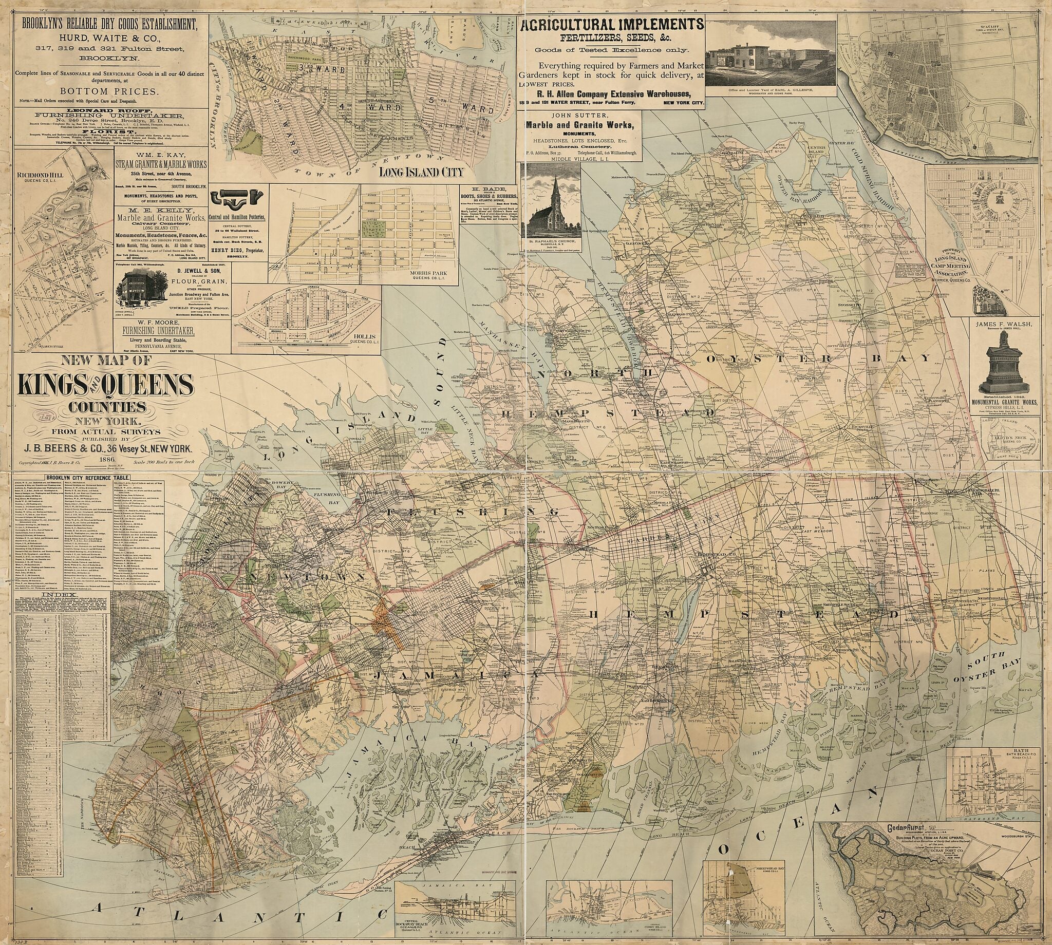 This old map of New Map of Kings and Queens Counties, New York : from Actual Surveys from 1886 was created by J.B. Beers & Co in 1886