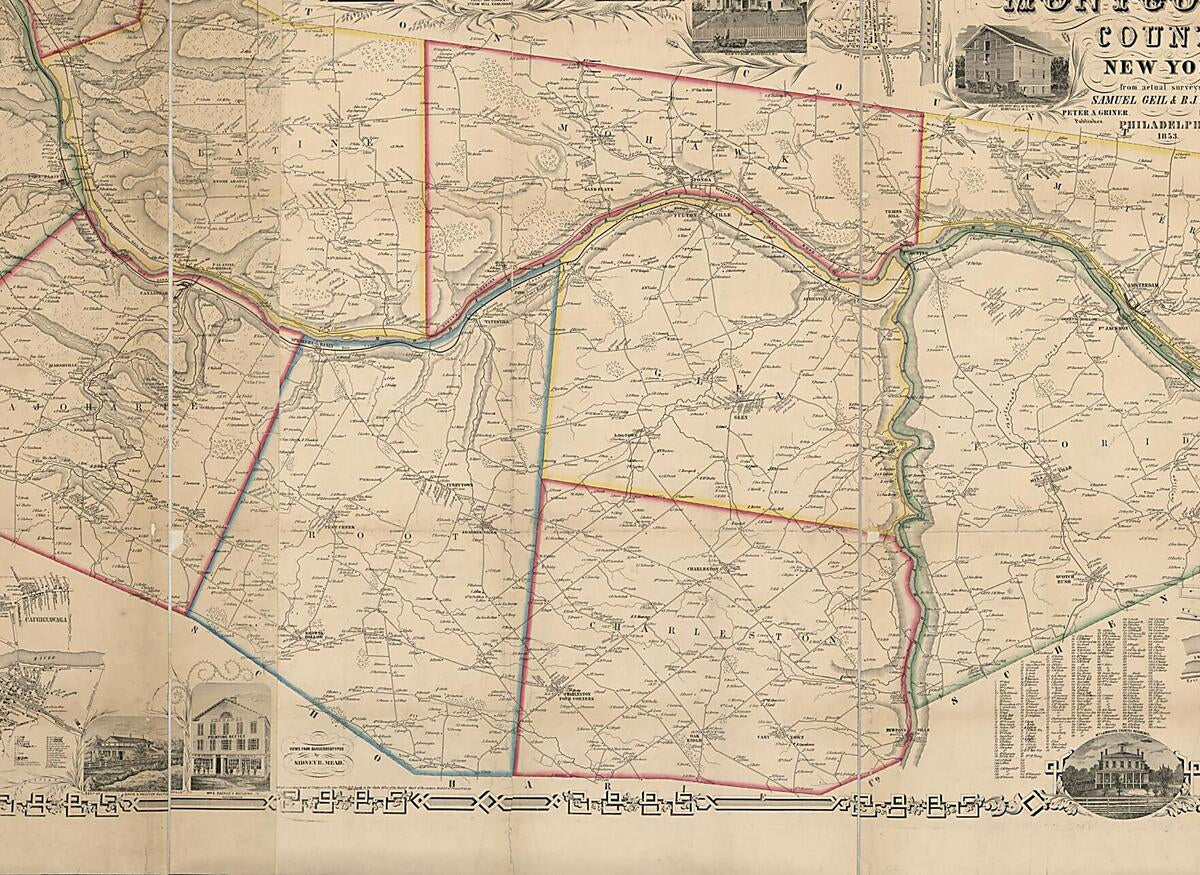 This old map of Map of Montgomery County, New York : from Actual Surveys from 1853 was created by Samuel Geil, Peter A. Griner, B. J. Hunter, Robert Pearsall Smith in 1853