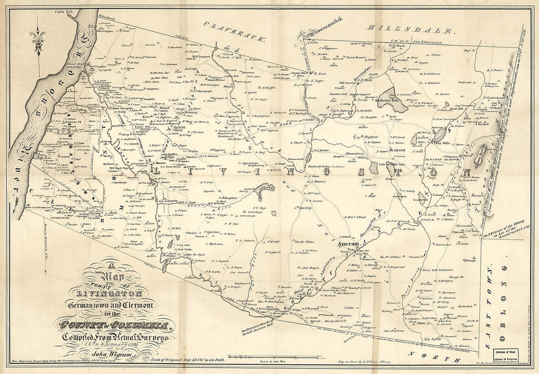This old map of A Map of the Towns of Livingston, Germantown, and Clermont In the County of Columbia : Compiled from Actual Surveys In January from 1798 was created by New York (State). Secretary&