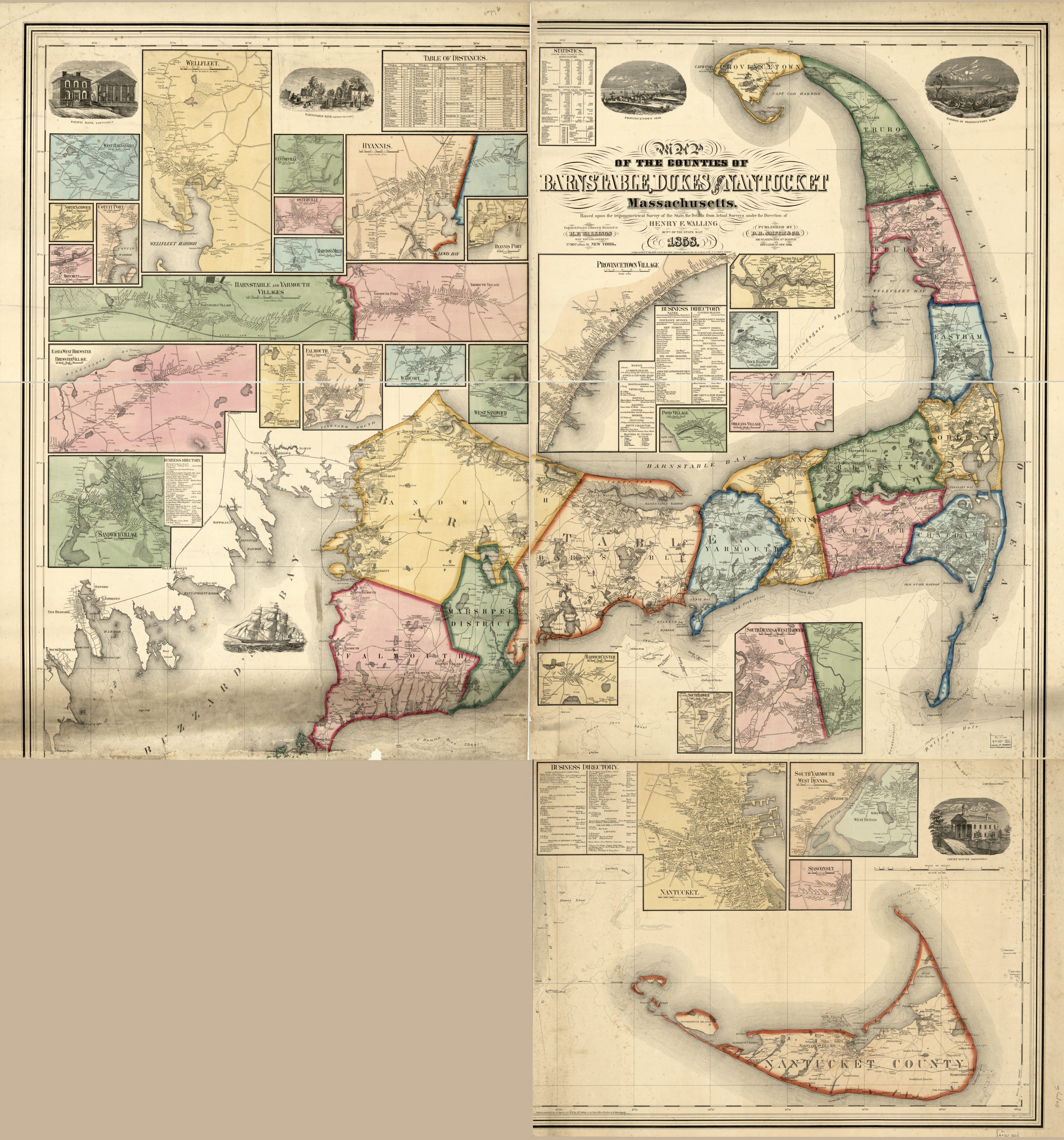 This old map of Map of the Counties of Barnstable, Dukes & Nantucket, Massachusetts from 1858 was created by H.F. Walling&