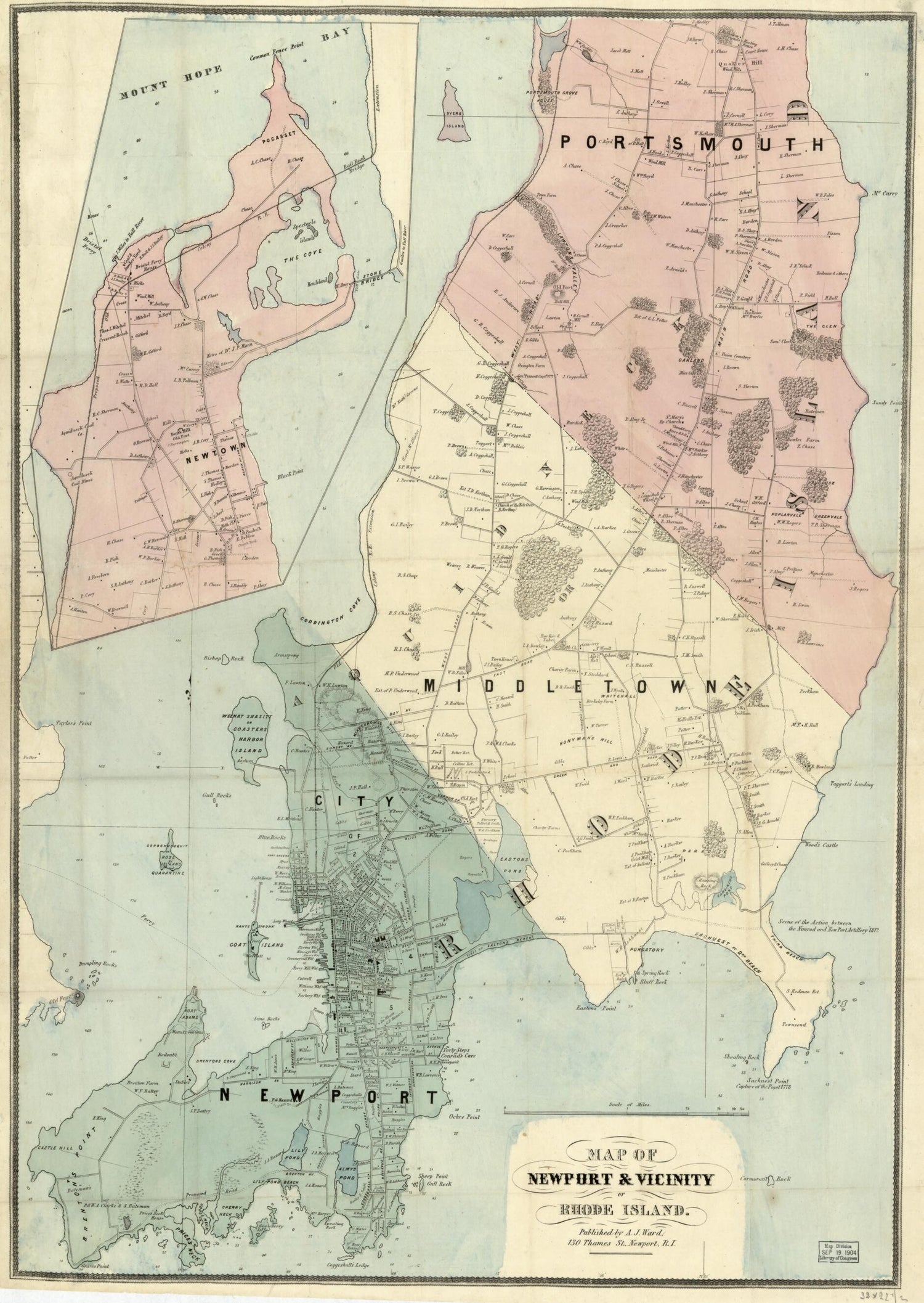 This old map of Map of Newport & Vicinity, Or Rhode Island. (Rhode Island) from 1870 was created by Adomiran Judson Ward in 1870