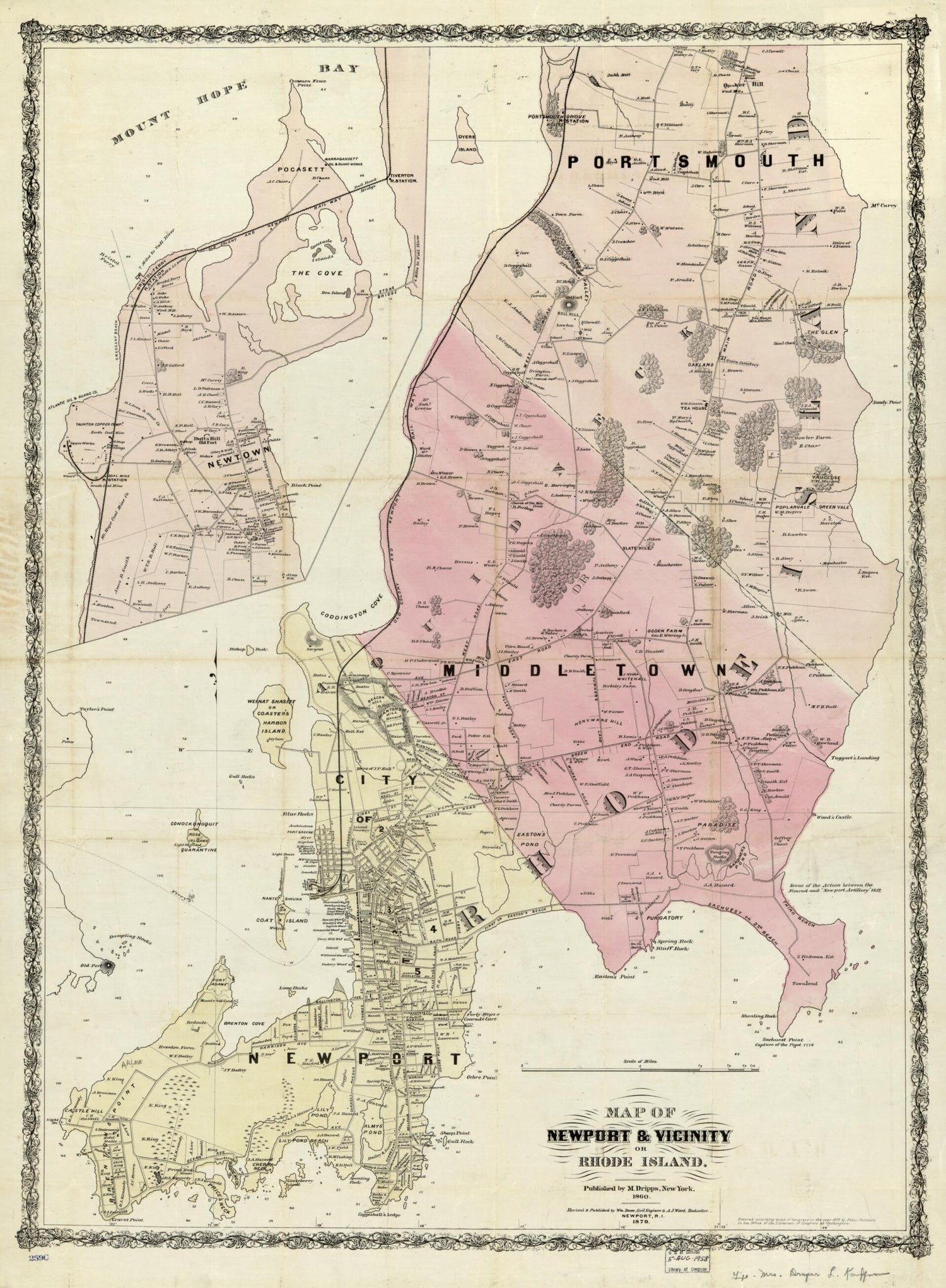 This old map of Map of Newport & Vicinity, Or Rhode Island. (Rhode Island) from 1870 was created by M. (Matthew) Dripps, Adomiran Judson Ward in 1870