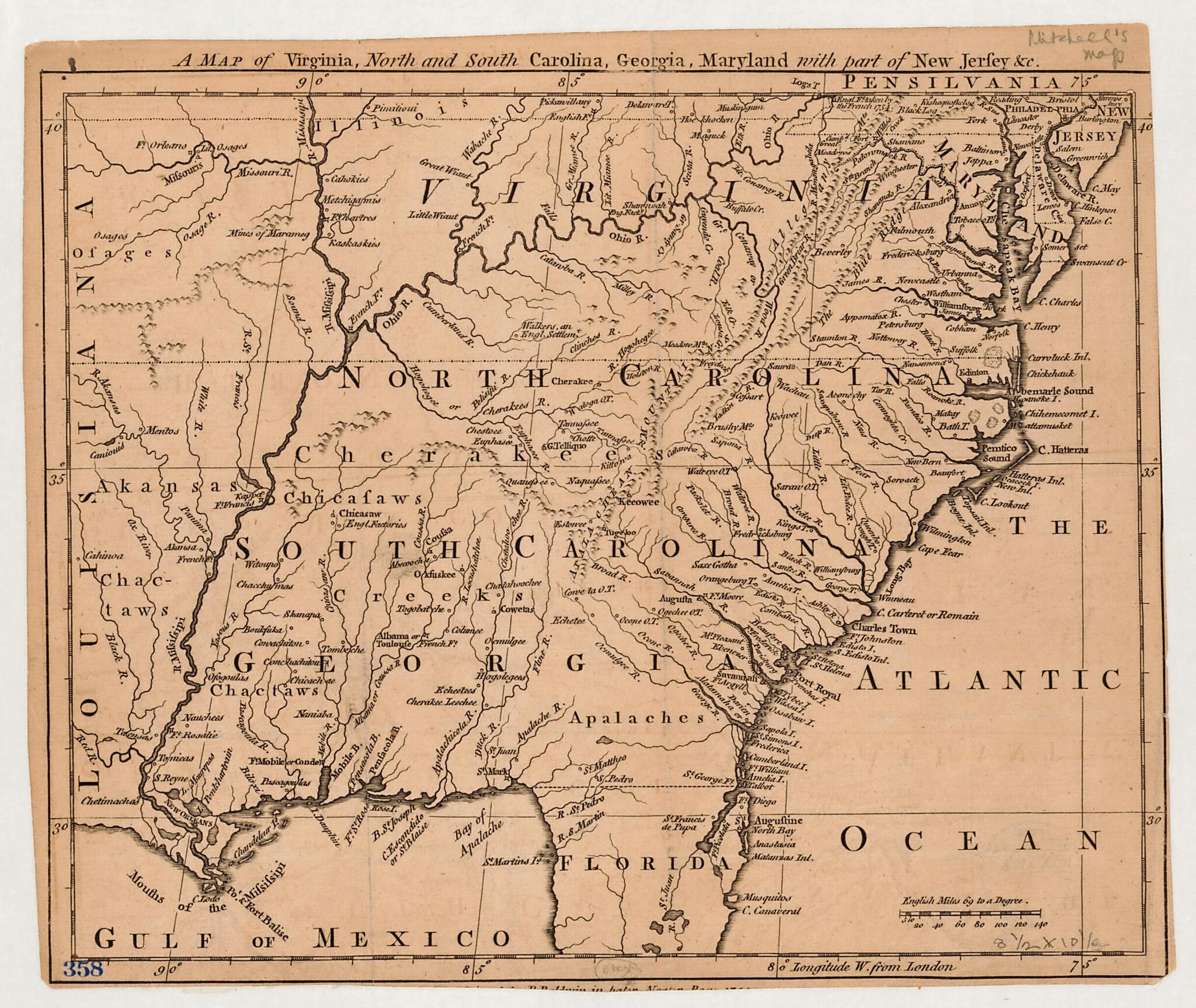 This old map of A Map of Virginia, North and South Carolina, Georgia, Maryland With Part of New Jersey &c from 1755 was created by R. (Robert) Baldwin in 1755