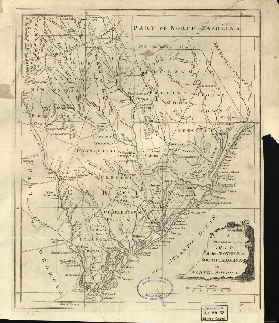 This old map of A New and Accurate Map of the Province of South Carolina In North America from 1779 was created by in 1779