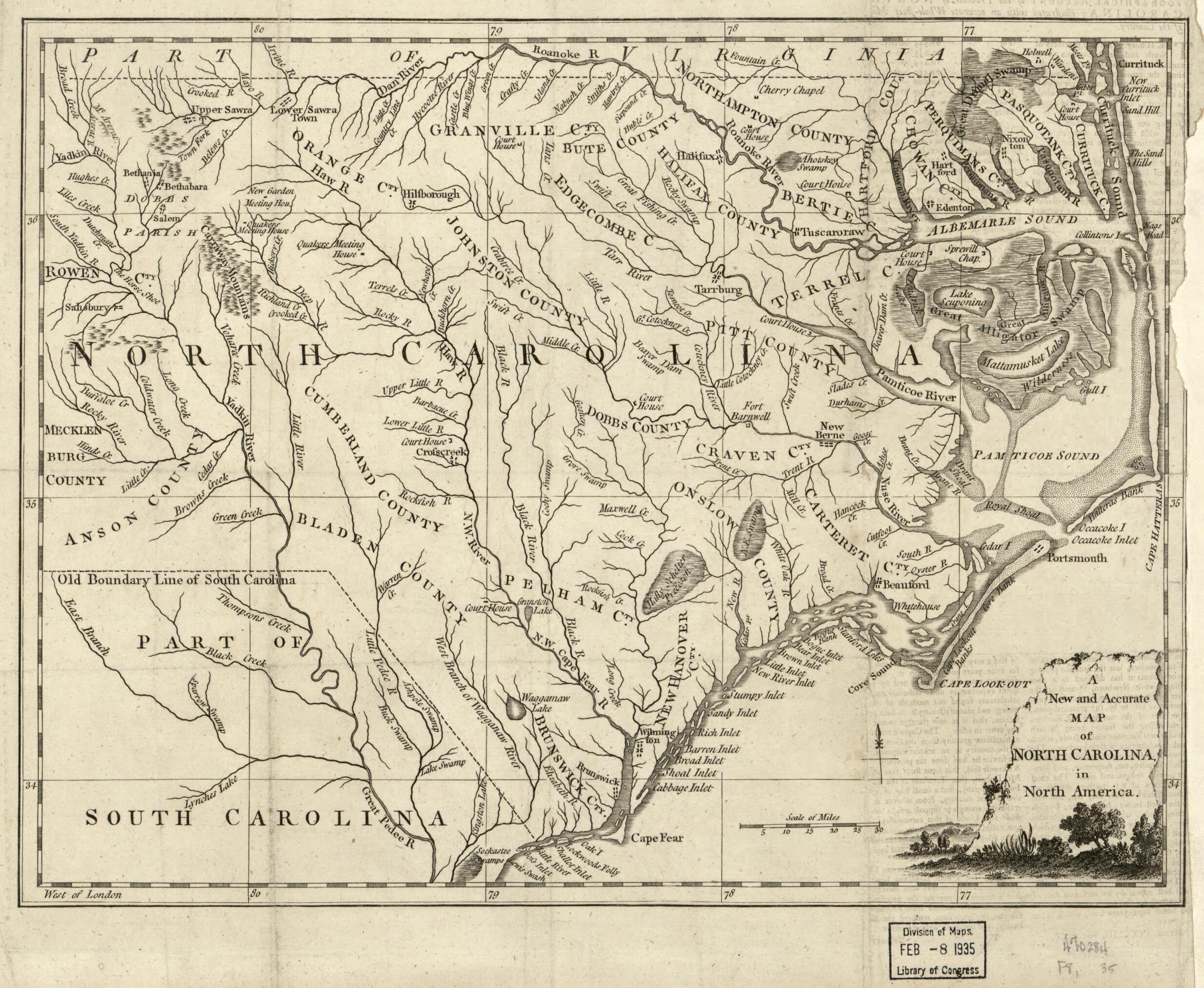 This old map of A New and Accurate Map of North Carolina In North America from 1779 was created by in 1779