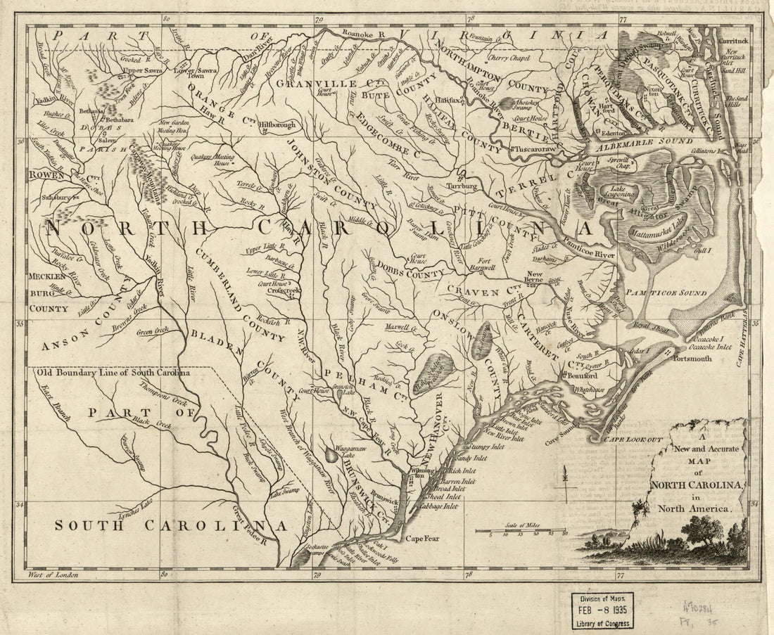 This old map of A New and Accurate Map of North Carolina In North America from 1779 was created by in 1779