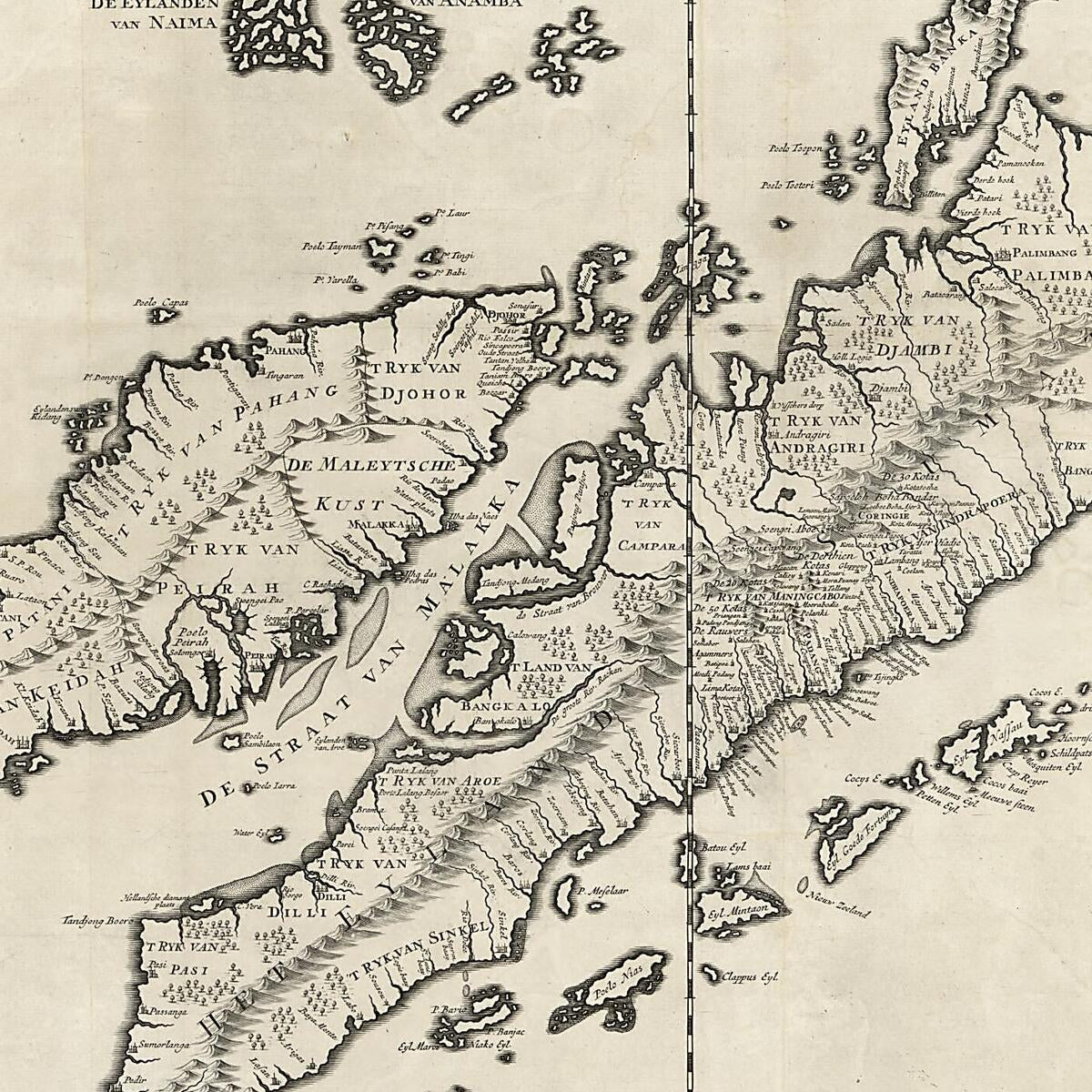 This old map of Nieuwe Kaart Van Het Eyland Sumatra from 1726 was created by J. Van Braam, G. Onder De Linden, François Valentijn in 1726