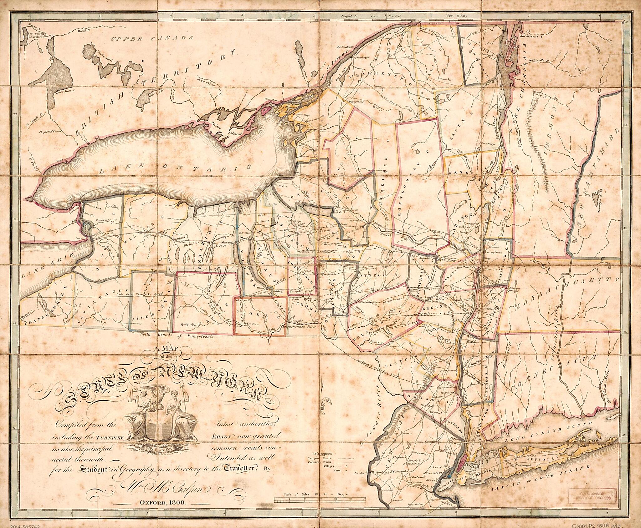 This old map of A Map of the State of New York : Compiled from the Latest Authorities : Including the Turnpike Roads Now Granted, As Also the Principal Common Roads Connected Therewith : Intended As Well for the Student In Geography As a Directory to the