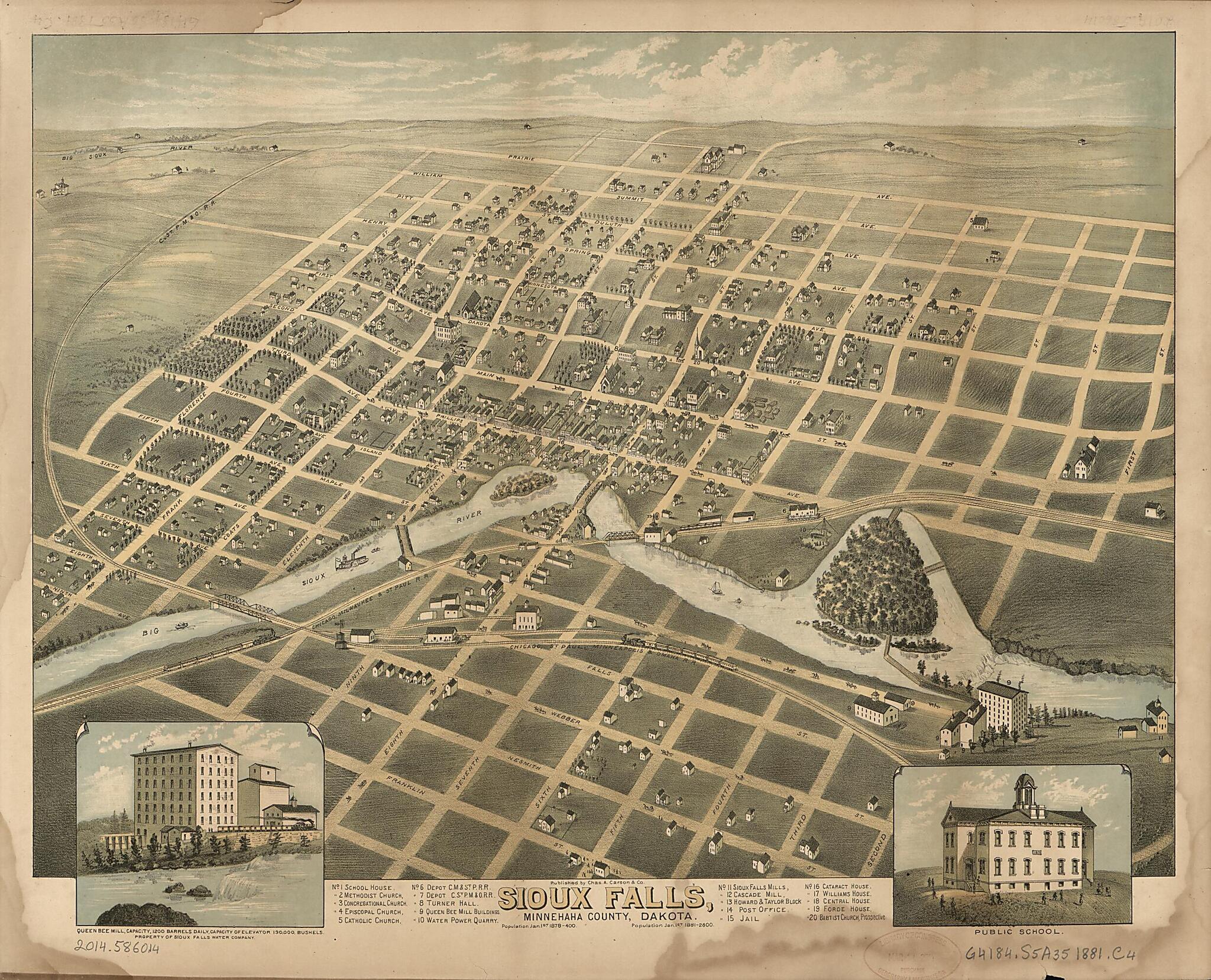 This old map of Sioux Falls, Minnehaha County, Dakota from 1881 was created by Chas. A. Carson & Co in 1881
