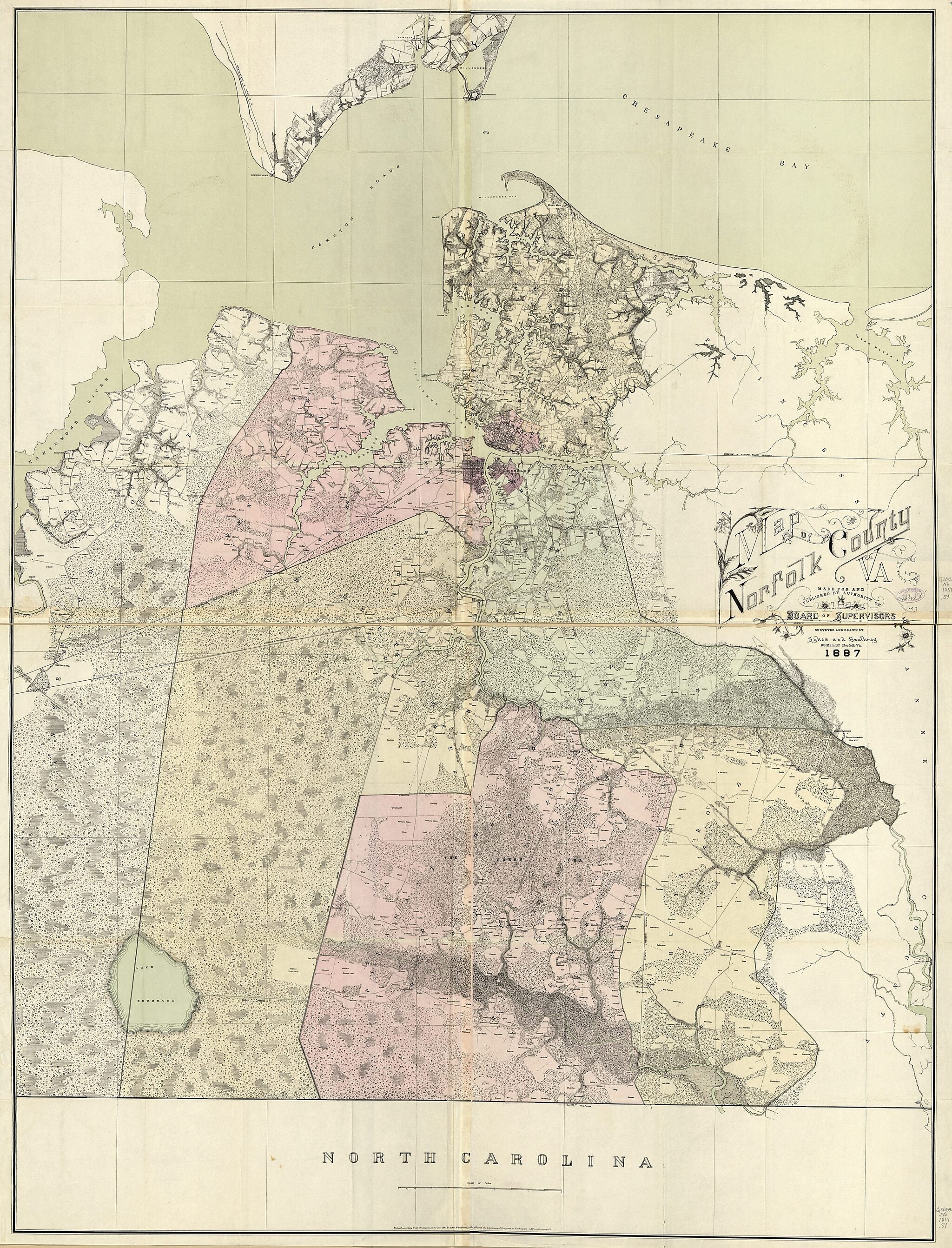 This old map of Map of Norfolk County, Va. : Made for and Published by Authority of the Board of Supervisors from 1887 was created by Norfolk County (Va.). Board of Supervisors, Sykes and Gwathmey in 1887