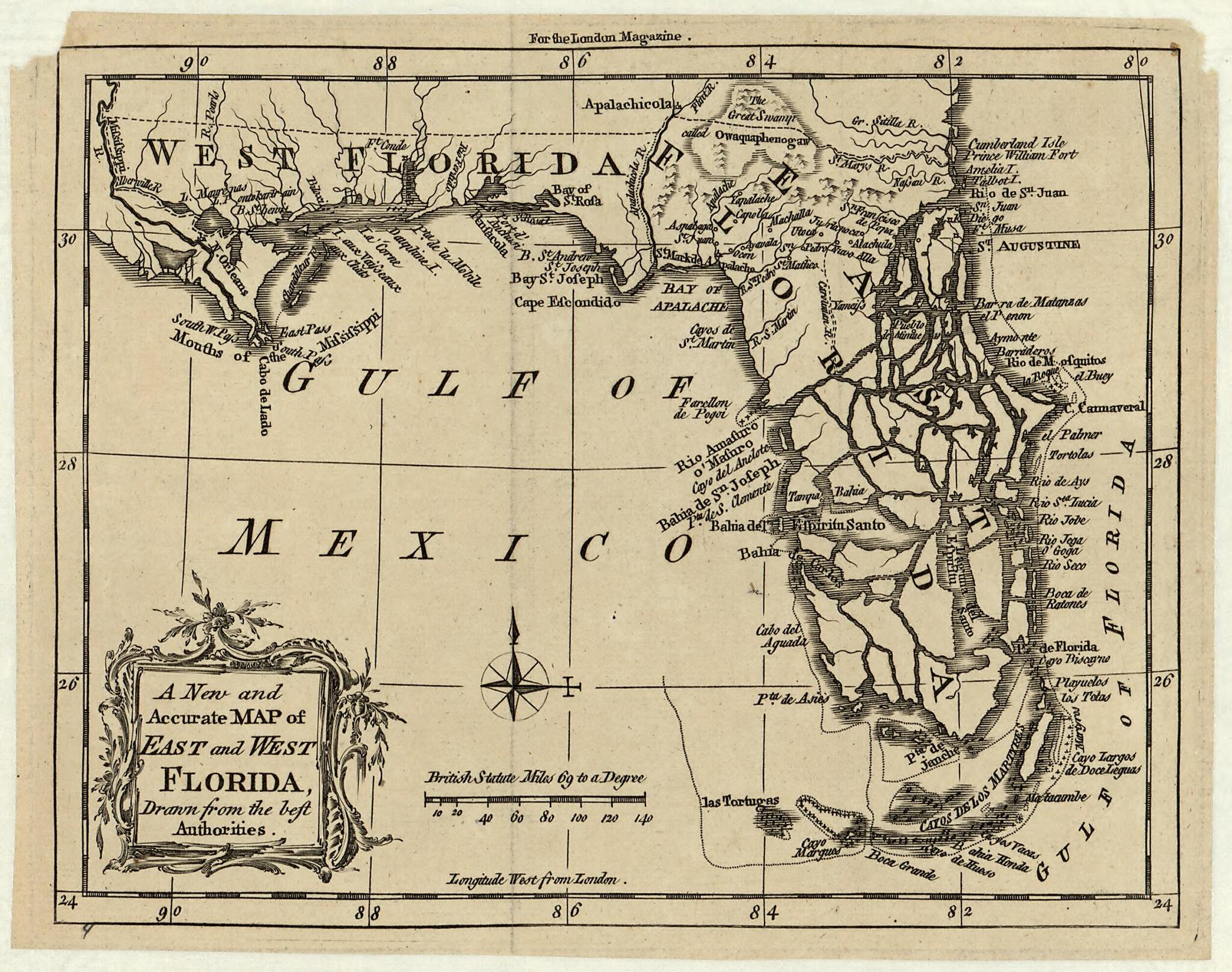 This old map of A New and Accurate Map of East and West Florida (Map of East and West Florida) from 1765 was created by in 1765
