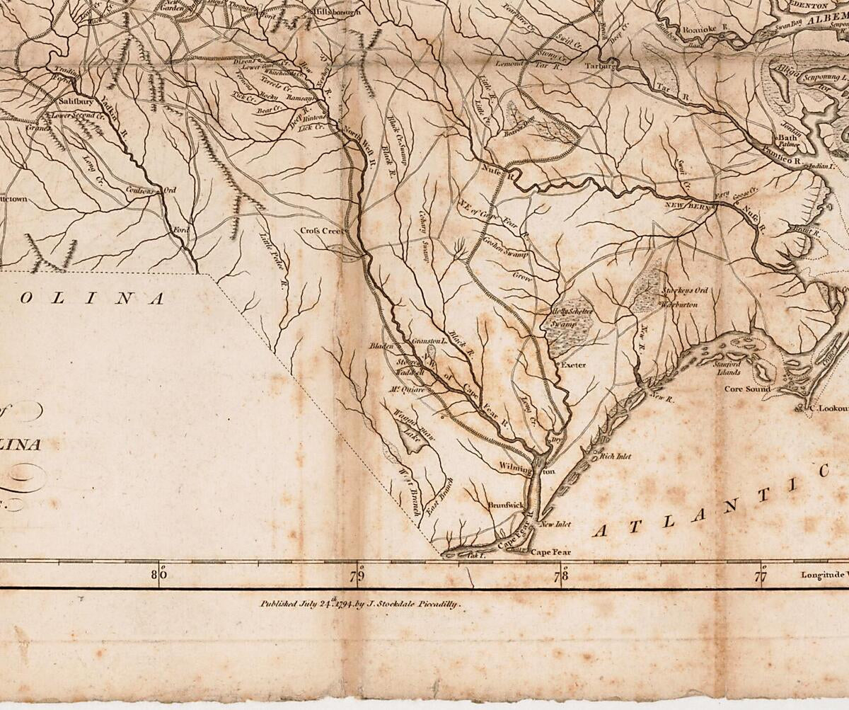 This old map of A Map of North Carolina : from the Best Authorities from 1794 was created by William Harrison, Jedidiah Morse, John Stockdale in 1794