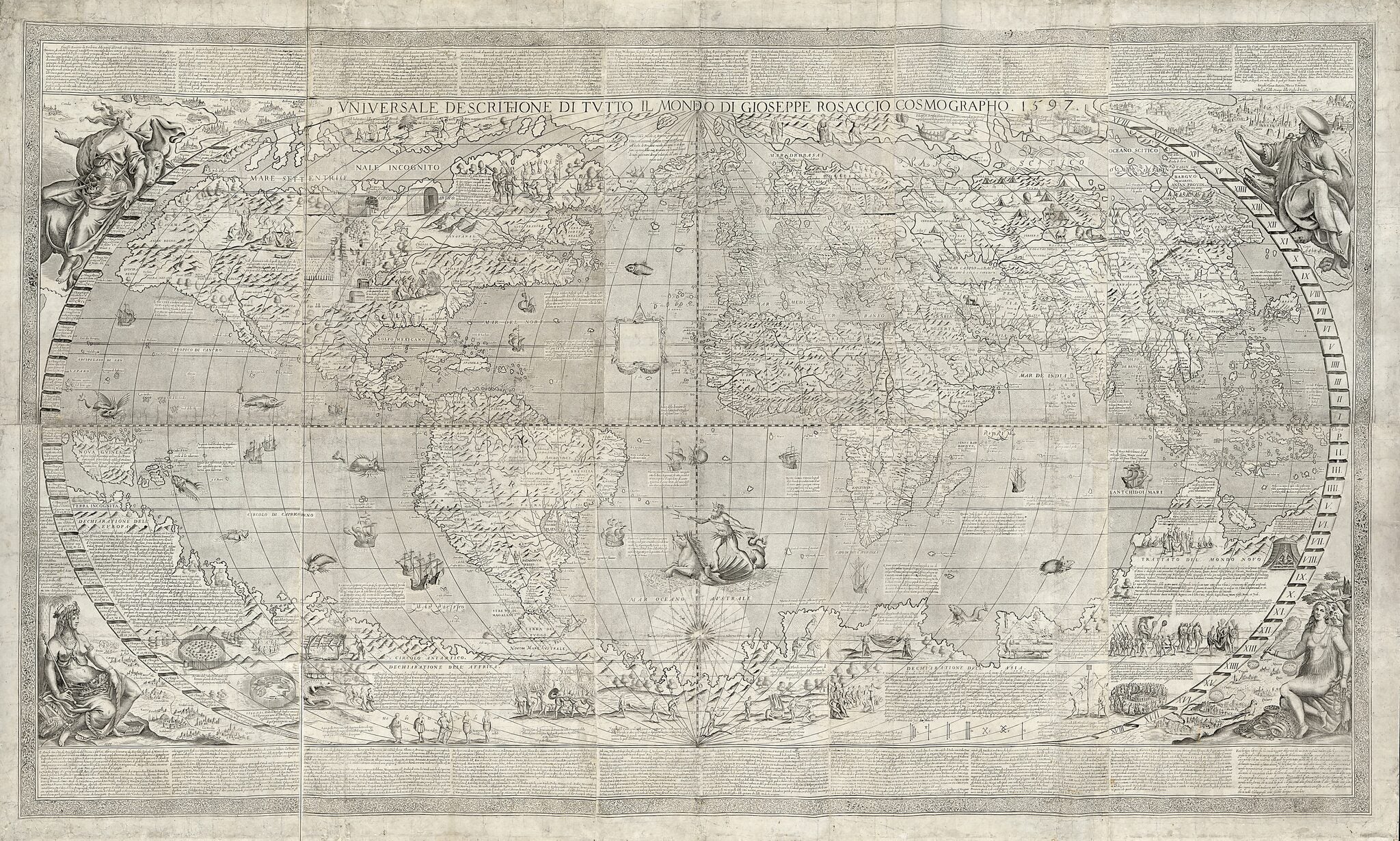 This old map of Vniversale Descrittione Di Tvtto Il Monde (Universale Descrittione Di Tutto Il Monde) from 1643 was created by Giuseppe Rosaccio in 1643