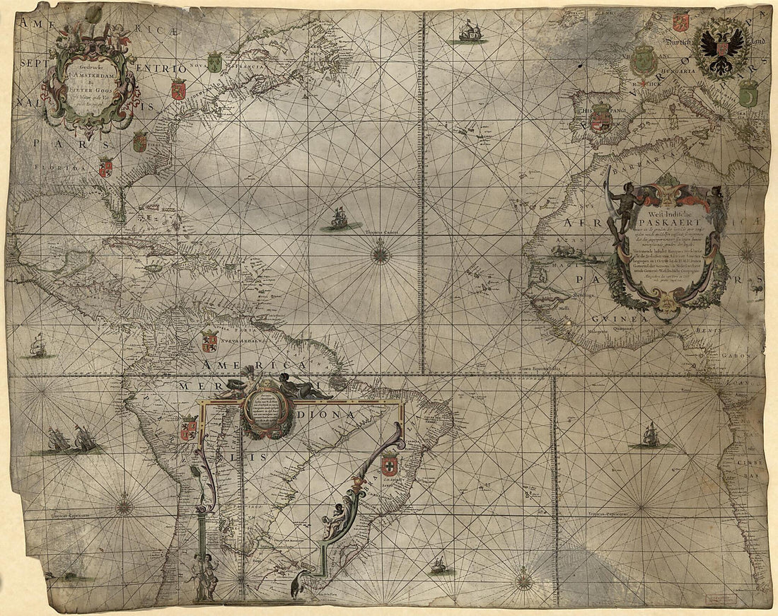 This old map of Indische Paskaert Waer In De Graden Der Breedde Over Weder Zijden Vande Middellijn Wassende So Vergrooten Dat Die Geproportioneert Sijn Tegen Hunne Nevenstaende Graden Der Lengde. Vertonende Behalve Europaes Zuydelijcste Alle De Seekusten