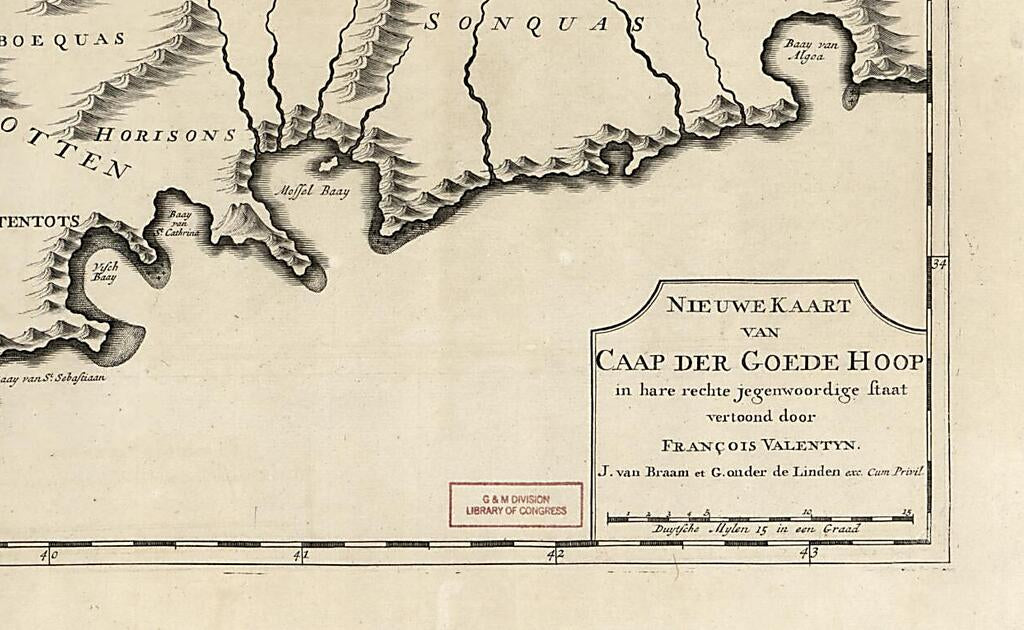 This old map of Nieuwe Kaart Van Caap Der Goede Hoop : In Hare Rechte Jegenwoordige Staat from 1726 was created by J. Van Braam, G. Onder De Linden, François Valentijn in 1726