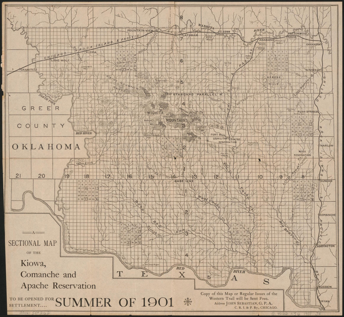 A Sectional Map of the Kiowa, Comanche, and Apache Reservation : to Be Opened for Settlement ... Summer of 1901 by Relic Map Company