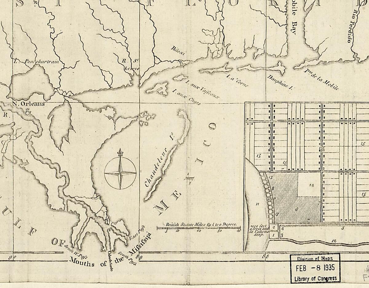 This old map of A Map of Part of West Florida : from Penfacola to the Mouth of the Iberville River, With a View to Shew the Proper Spot for a Settlement On the Mifsifsipi (Map of Part of West Florida : from Pensacola to the Mouth of the Iberville River,