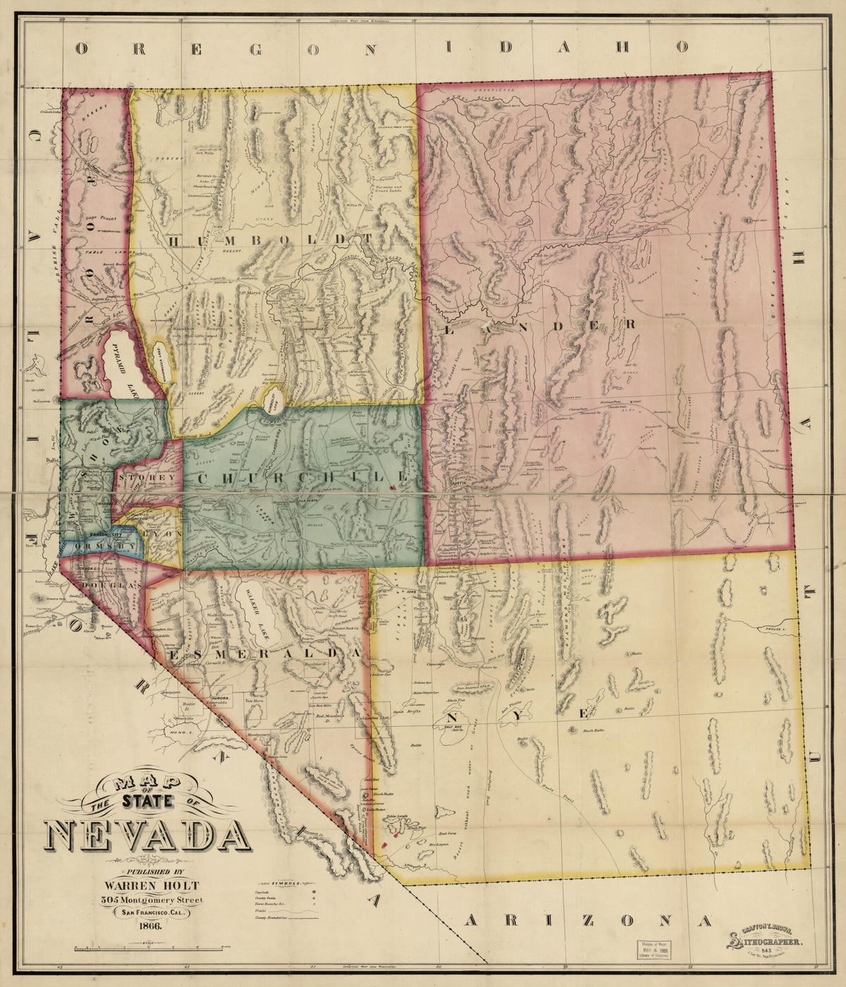 Map of the State of Nevada in 1866 by Relic Map Company