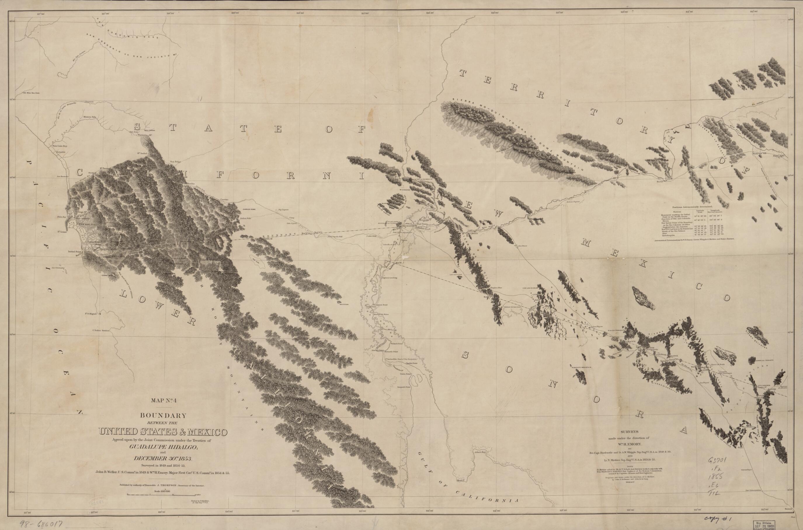 This old map of Boundary Between the United States & Mexico (Boundary Between the United States and Mexico, Rio Bravo Del Norte Section of Boundary Between the United States & Mexico) from 1852 was created by William H. (William Hemsley) Emory, Selmar Si