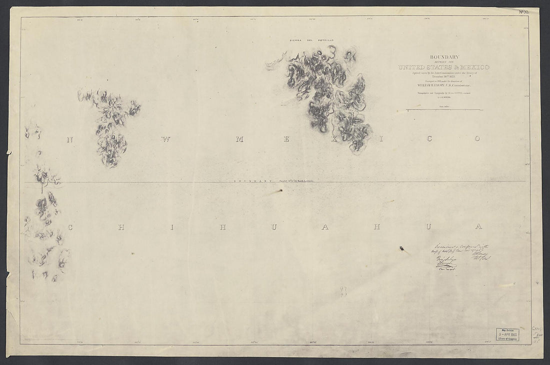 This old map of Boundary Between the United States & Mexico : Agreed Upon by the Joint Commission Under the Treaty of December 30th 1853 (Boundary Between the United States and Mexico) from 1852 was created by William H. (William Hemsley) Emory, United