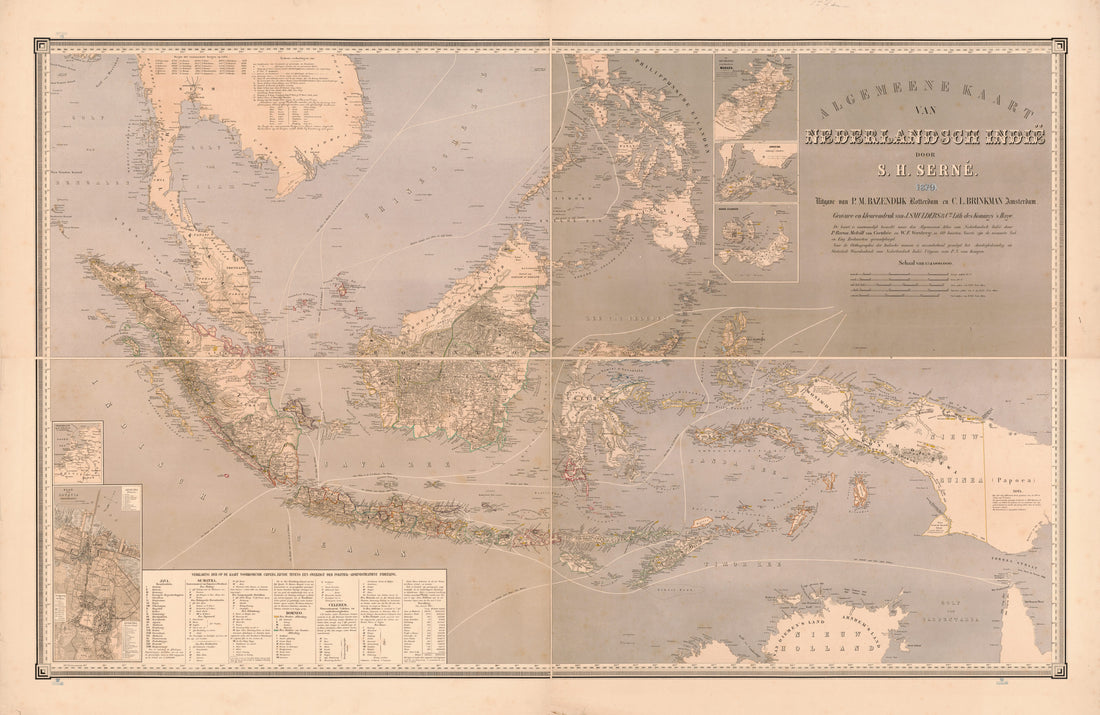 This old map of Algemeene Kaart Van Nederlandsch Indië from 1869 was created by S. H. Serné, W. F. Versteeg in 1869