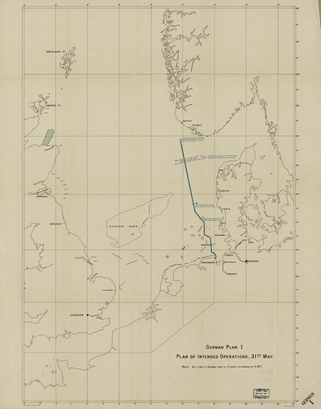 This old map of German Plan : North Sea Off the West Coast of Jutland from 1916 was created by Great Britain. Admiralty, Malby & Sons in 1916