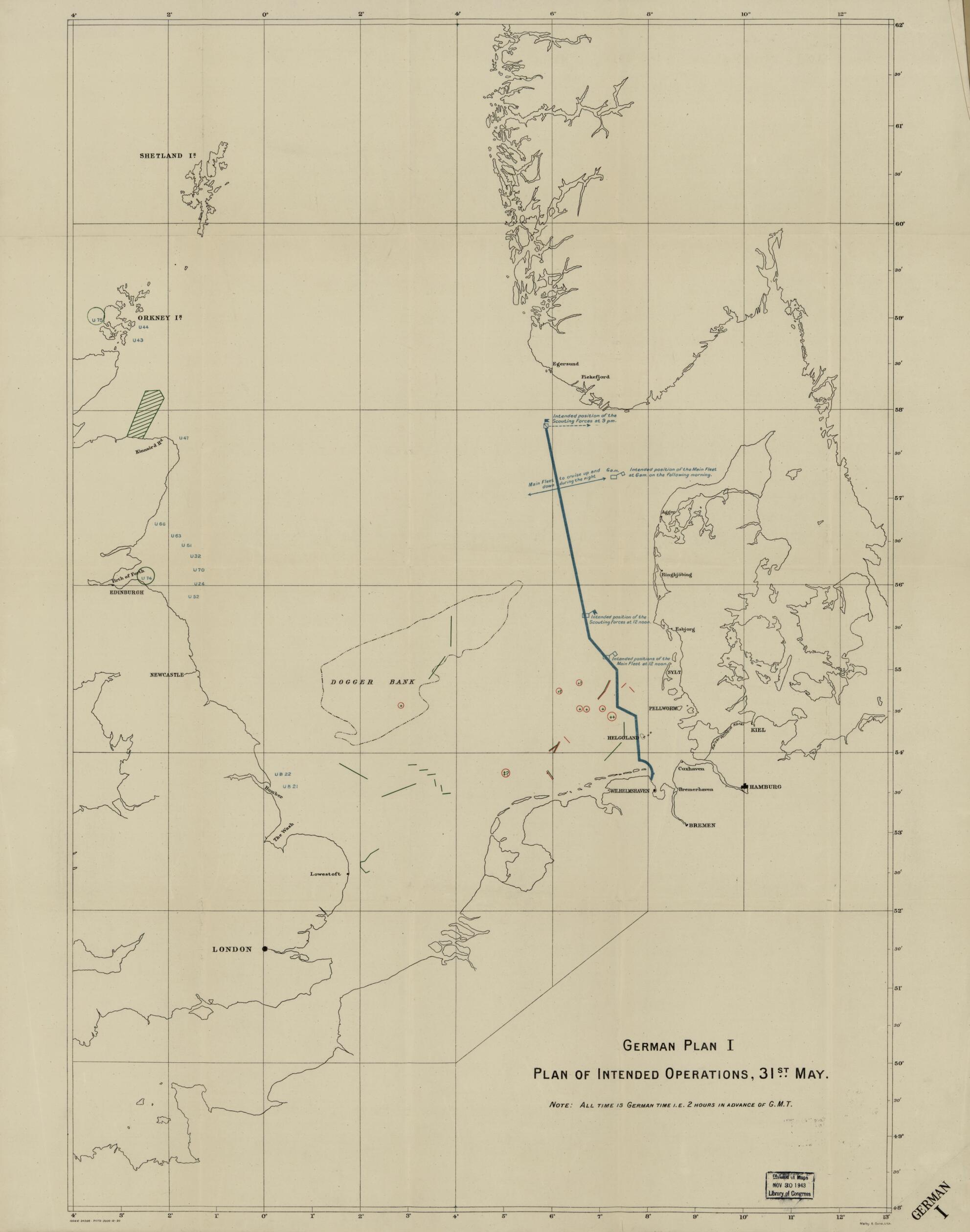 This old map of German Plan : North Sea Off the West Coast of Jutland from 1916 was created by Great Britain. Admiralty, Malby & Sons in 1916