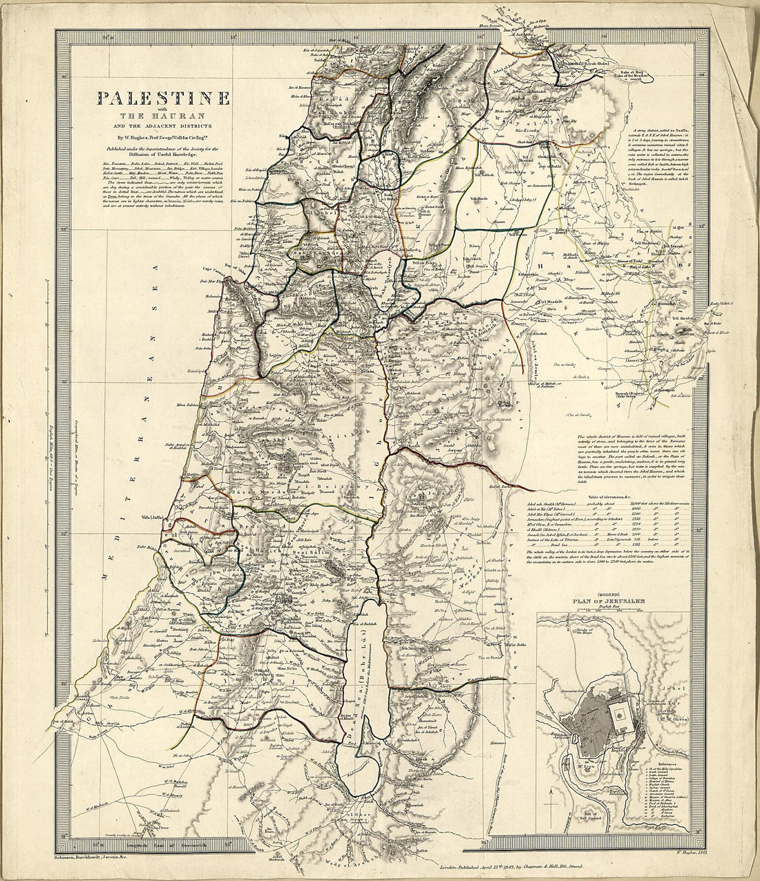 This old map of Palestine, With the Hauran, and the Adjacent Districts from 1843 was created by John Lewis Burckhardt, Charles Knight & Co, William Hughes, Pierre Jacotin, Edward Robinson, Society for the Diffusion of Useful Knowledge (Great Britain) i
