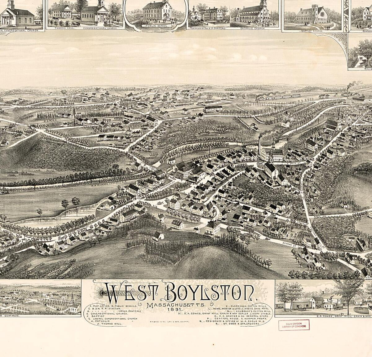 This old map of West Boylston Massachusetts from 1891 was created by  O.H. Bailey & Co in 1891