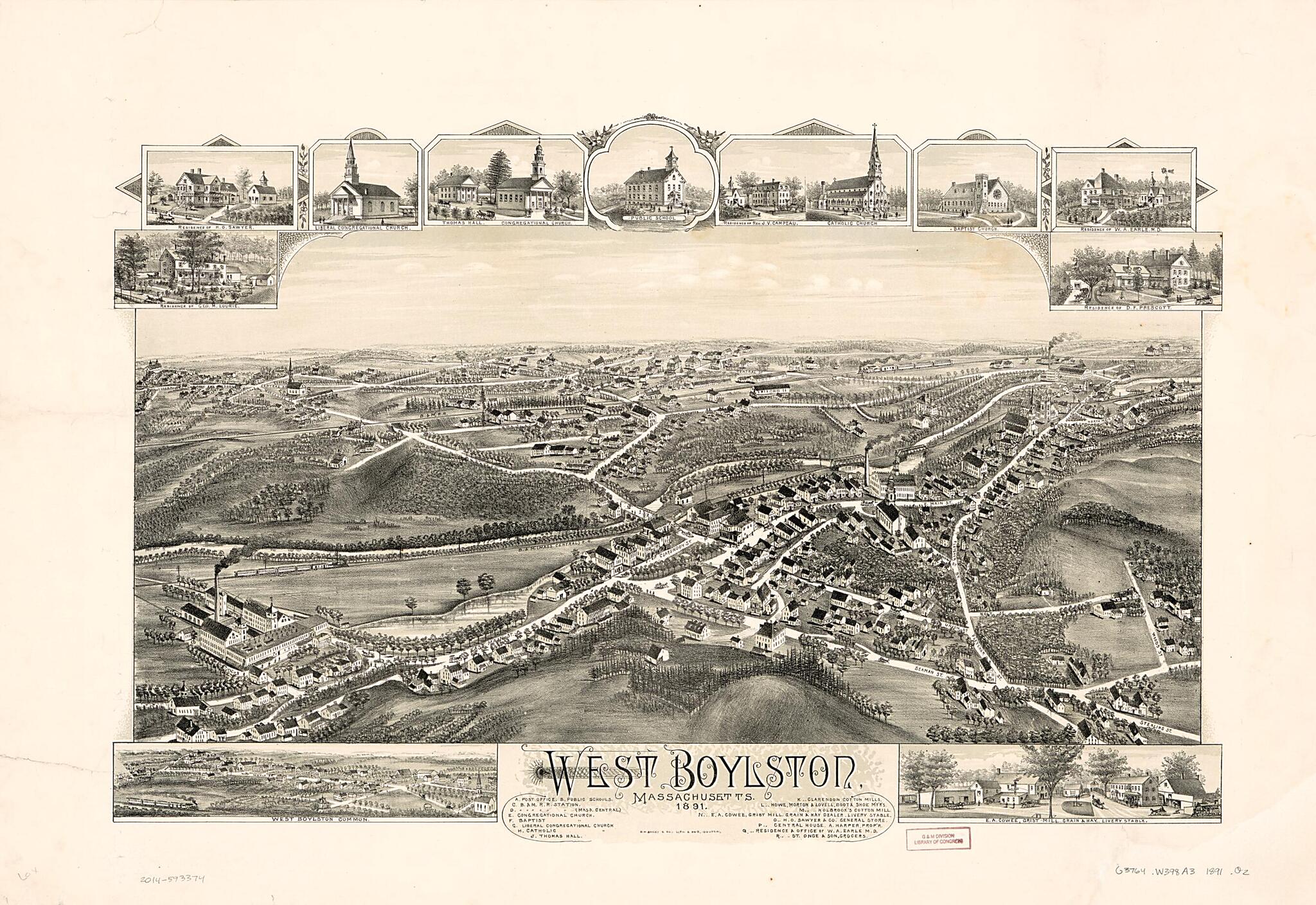 This old map of West Boylston Massachusetts from 1891 was created by O.H. Bailey & Co in 1891