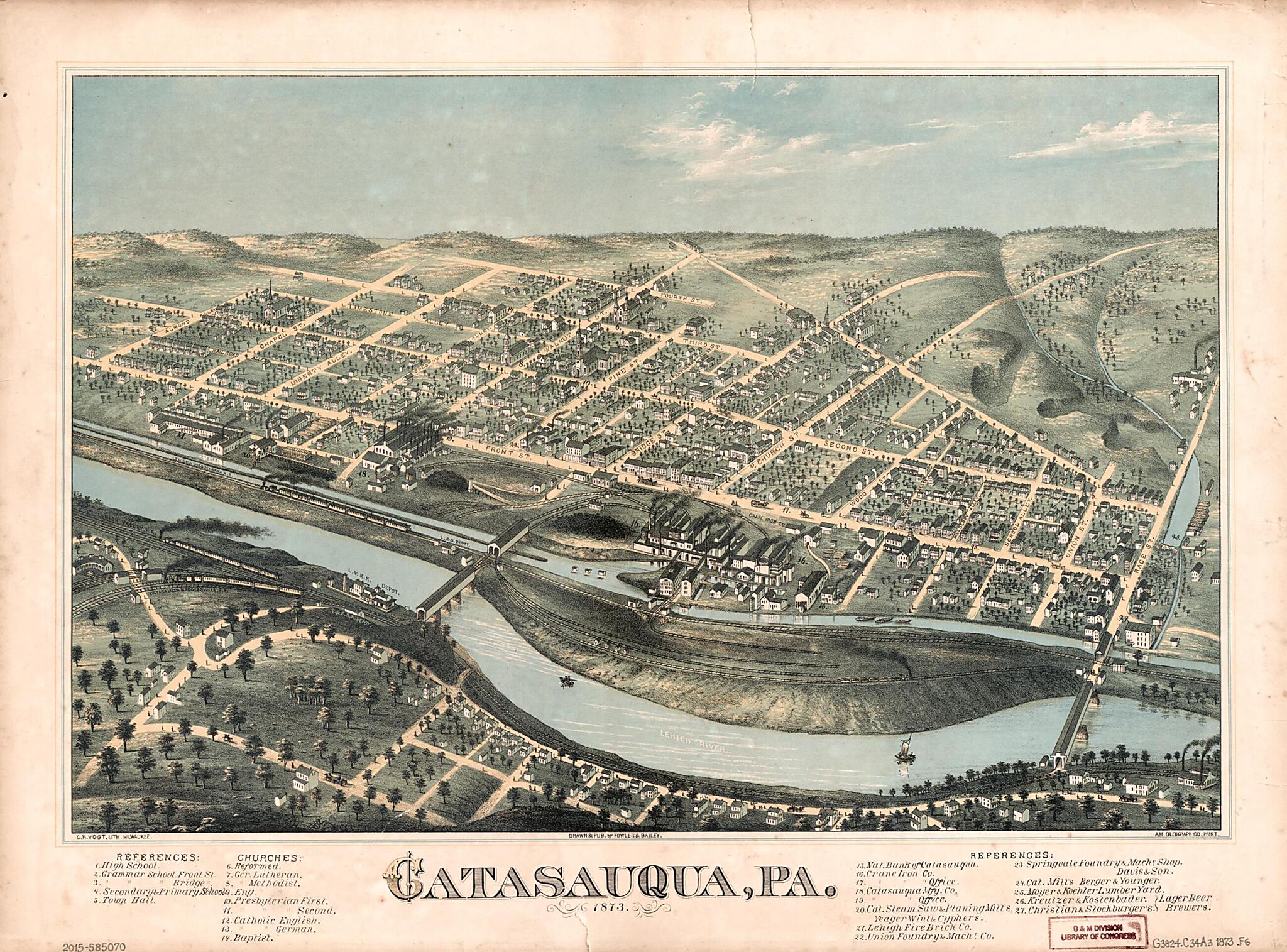 This old map of Catasauqua, Pennsylvania from 1873 was created by American Oleograph Co, C.H. Vogt (Firm), Fowler & Bailey in 1873