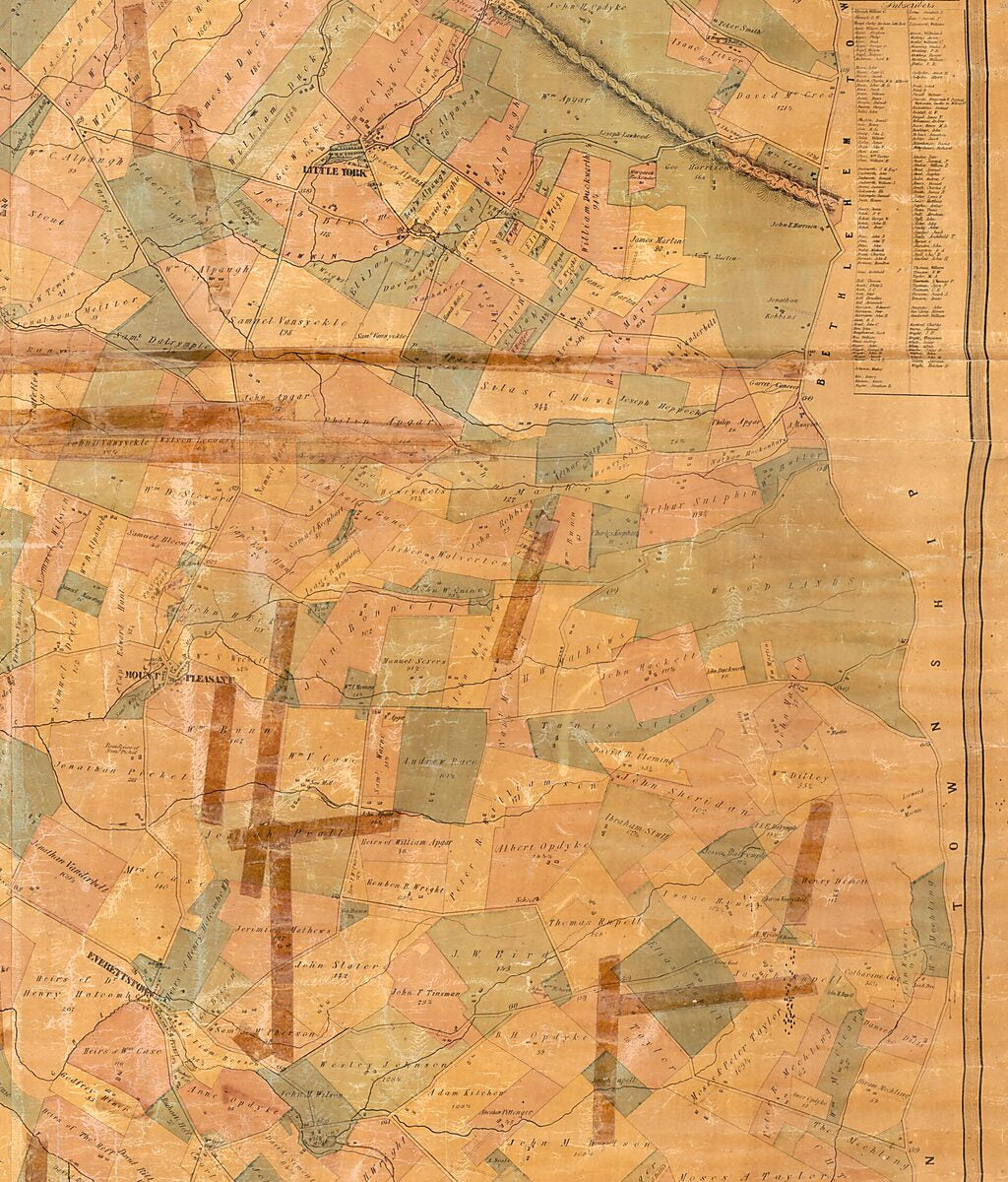 This old map of Farm Map of Alexandria Township, Hunterdon County, New Jersey from 1860 was created by  Friend & Aub, Matthew Hughes in 1860