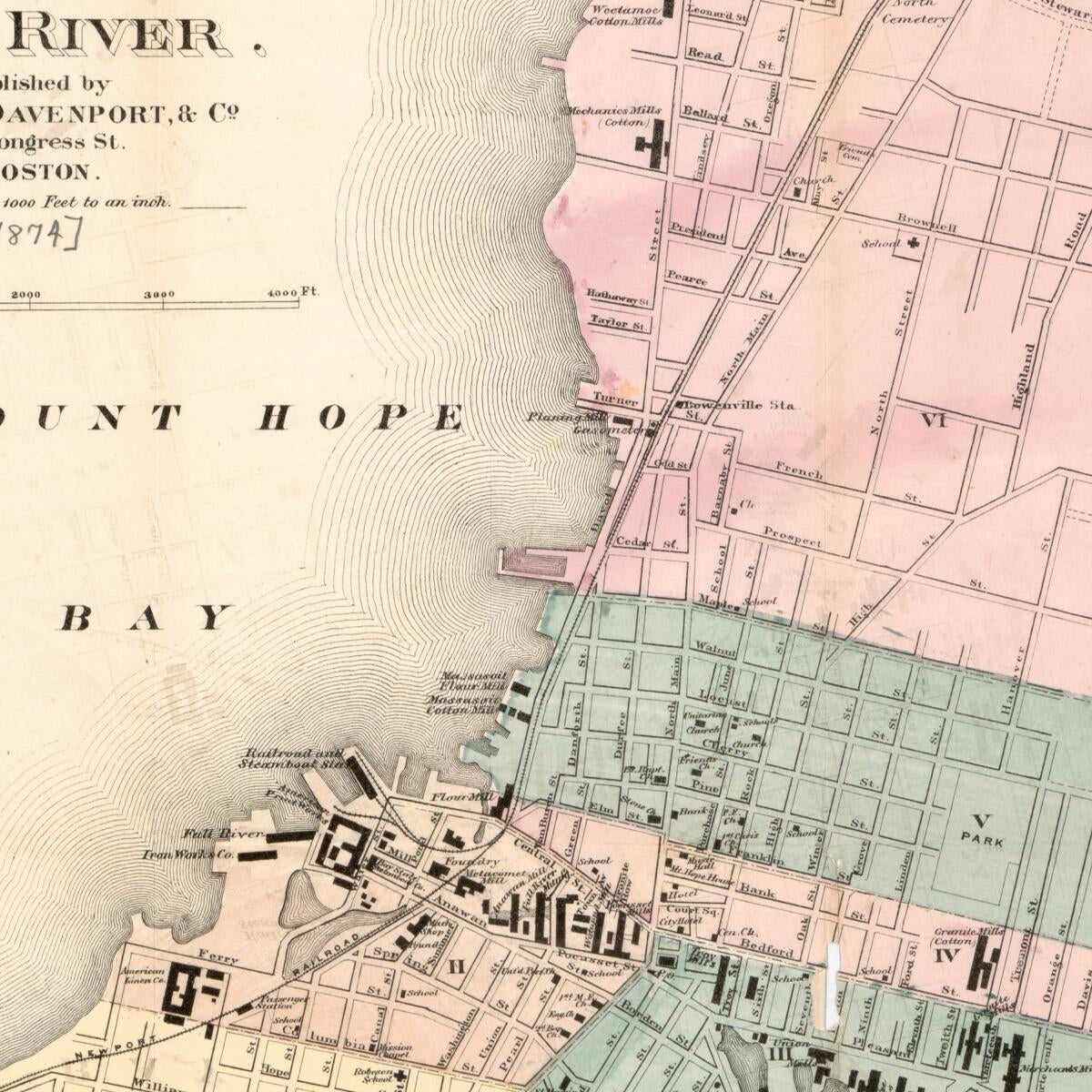 This old map of City of Fall River from 1874 was created by Davenport & Co Sampson in 1874