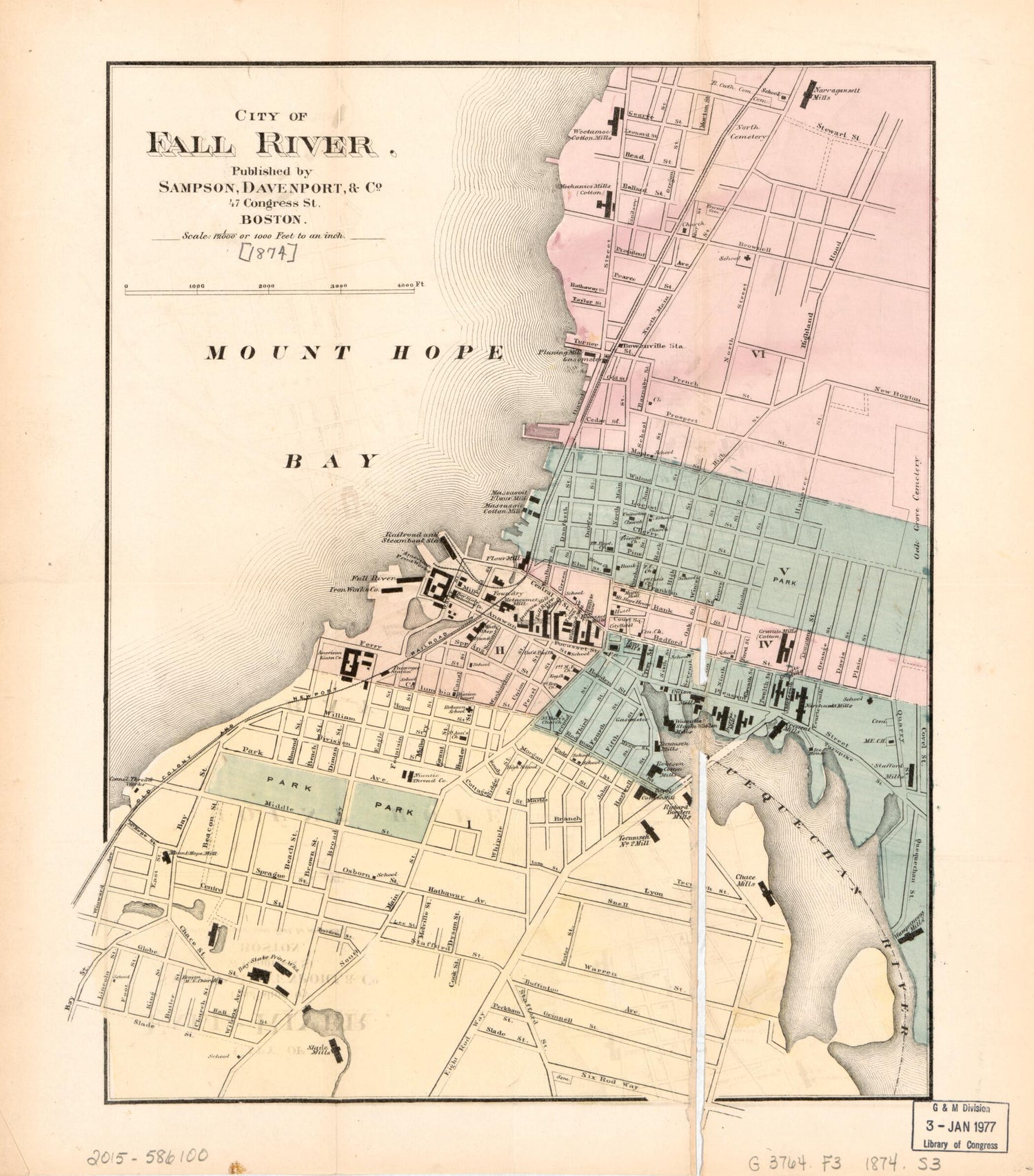 This old map of City of Fall River from 1874 was created by Davenport & Co Sampson in 1874