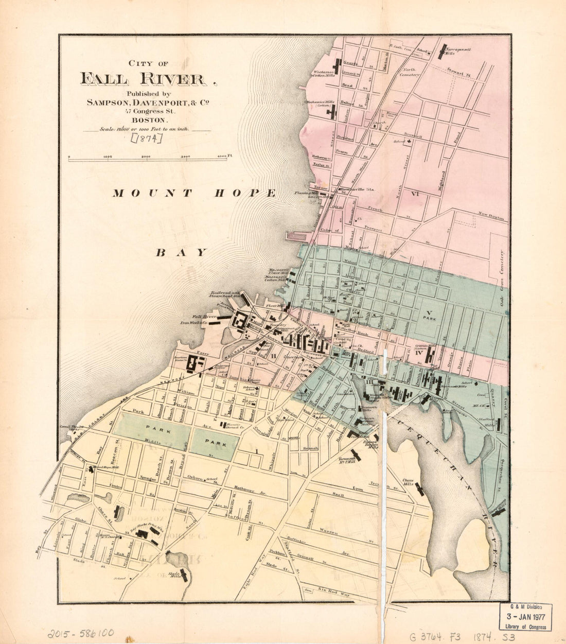 This old map of City of Fall River from 1874 was created by Davenport & Co Sampson in 1874