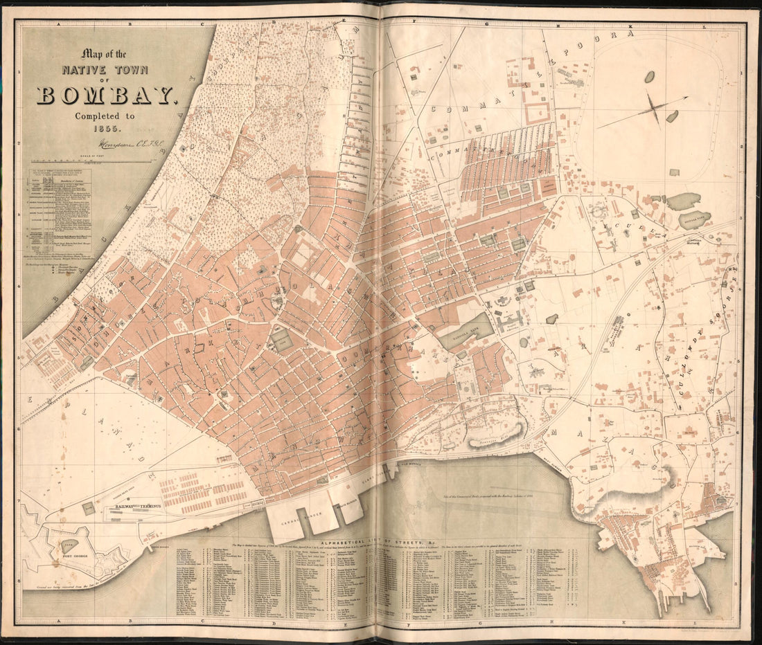 This old map of Map of the Native Town of Bombay, Completed to from 1855 was created by in 1855