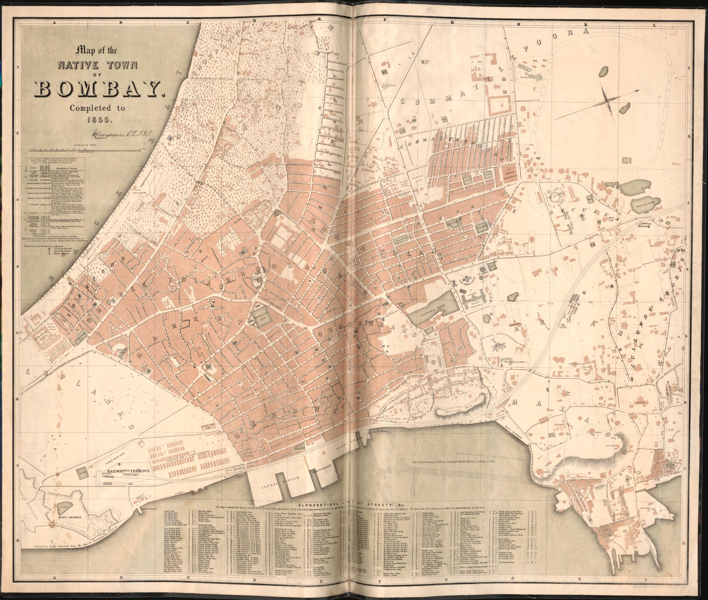 This old map of Map of the Native Town of Bombay, Completed to from 1855 was created by in 1855