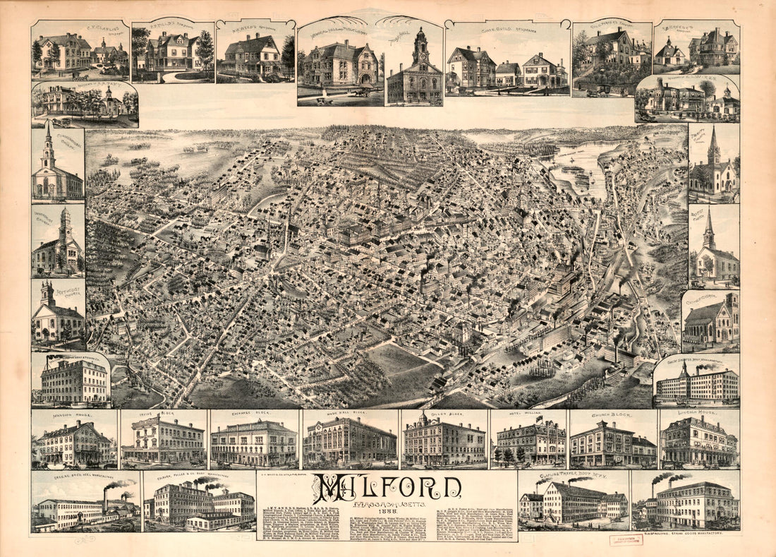 This old map of Milford, Massachusetts, from 1888 was created by O.H. Bailey & Co in 1888