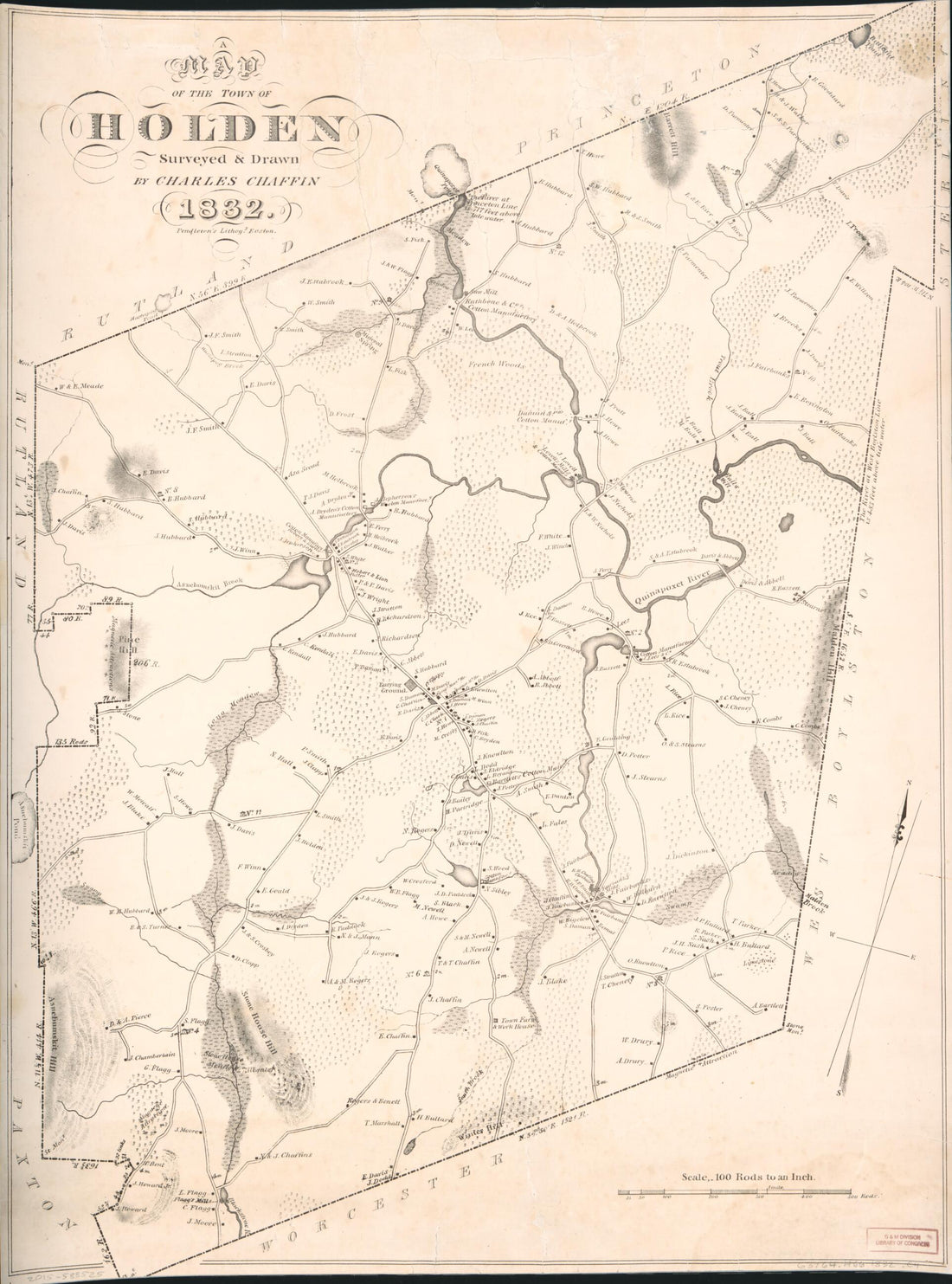 This old map of A Map of the Town of Holden from 1832 was created by Charles Chaffin in 1832