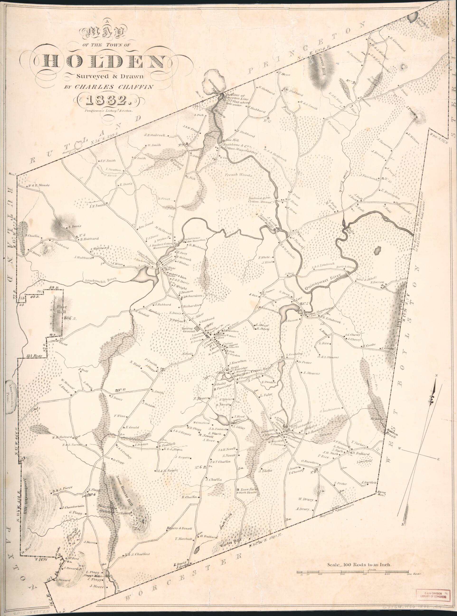 This old map of A Map of the Town of Holden from 1832 was created by Charles Chaffin in 1832