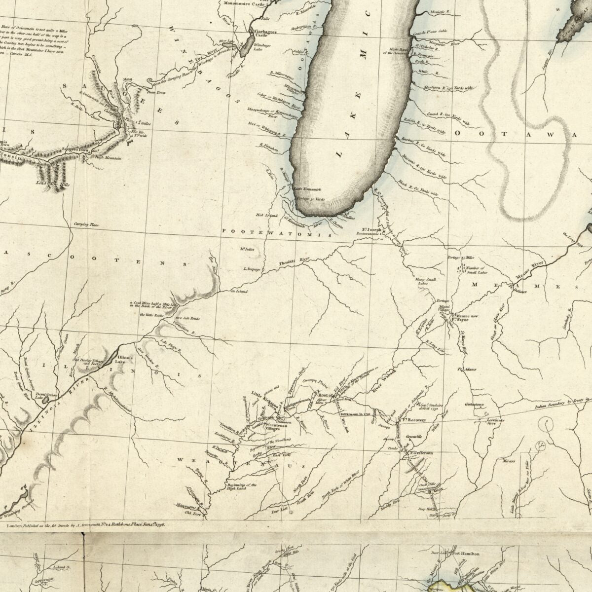 This old map of A Map of the United States of North America from 1796 was created by Aaron Arrowsmith in 1796