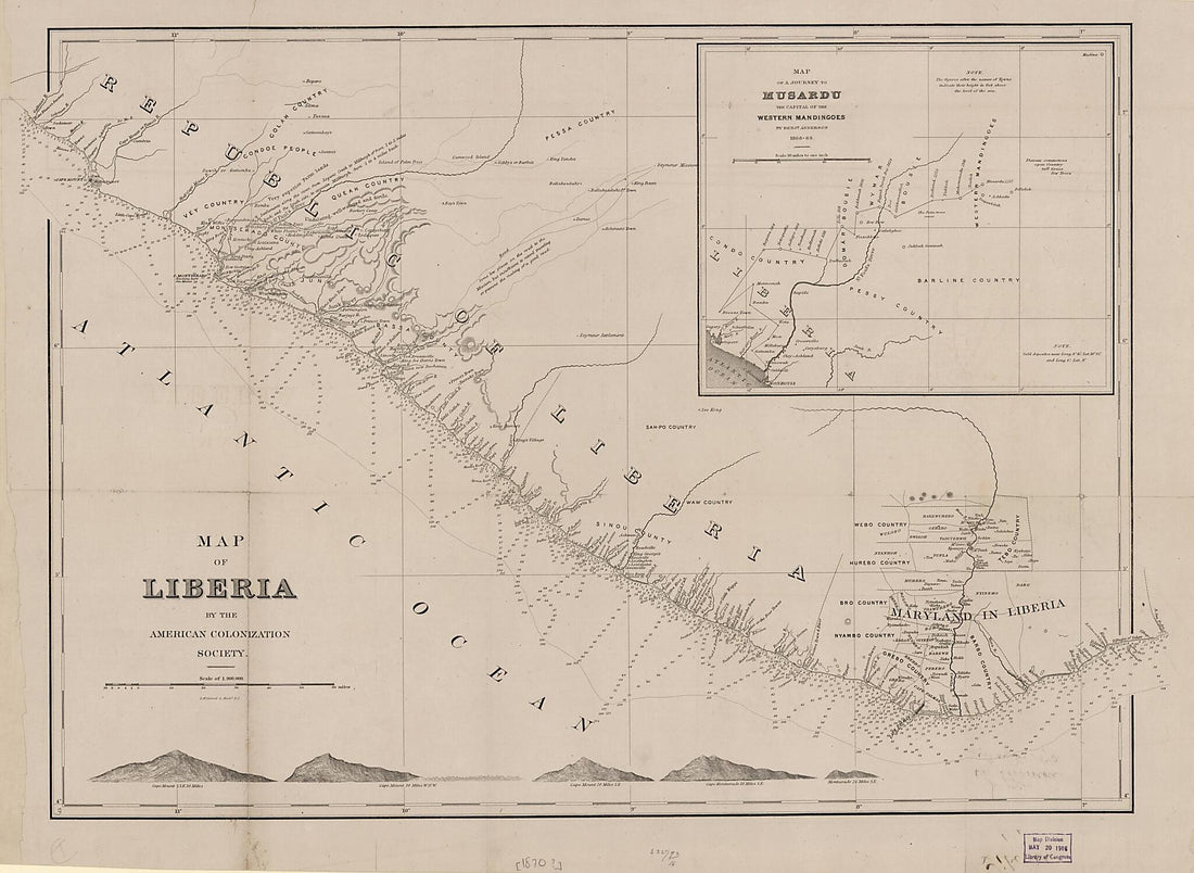This old map of Map of Liberia from 1870 was created by American Colonization Society in 1870