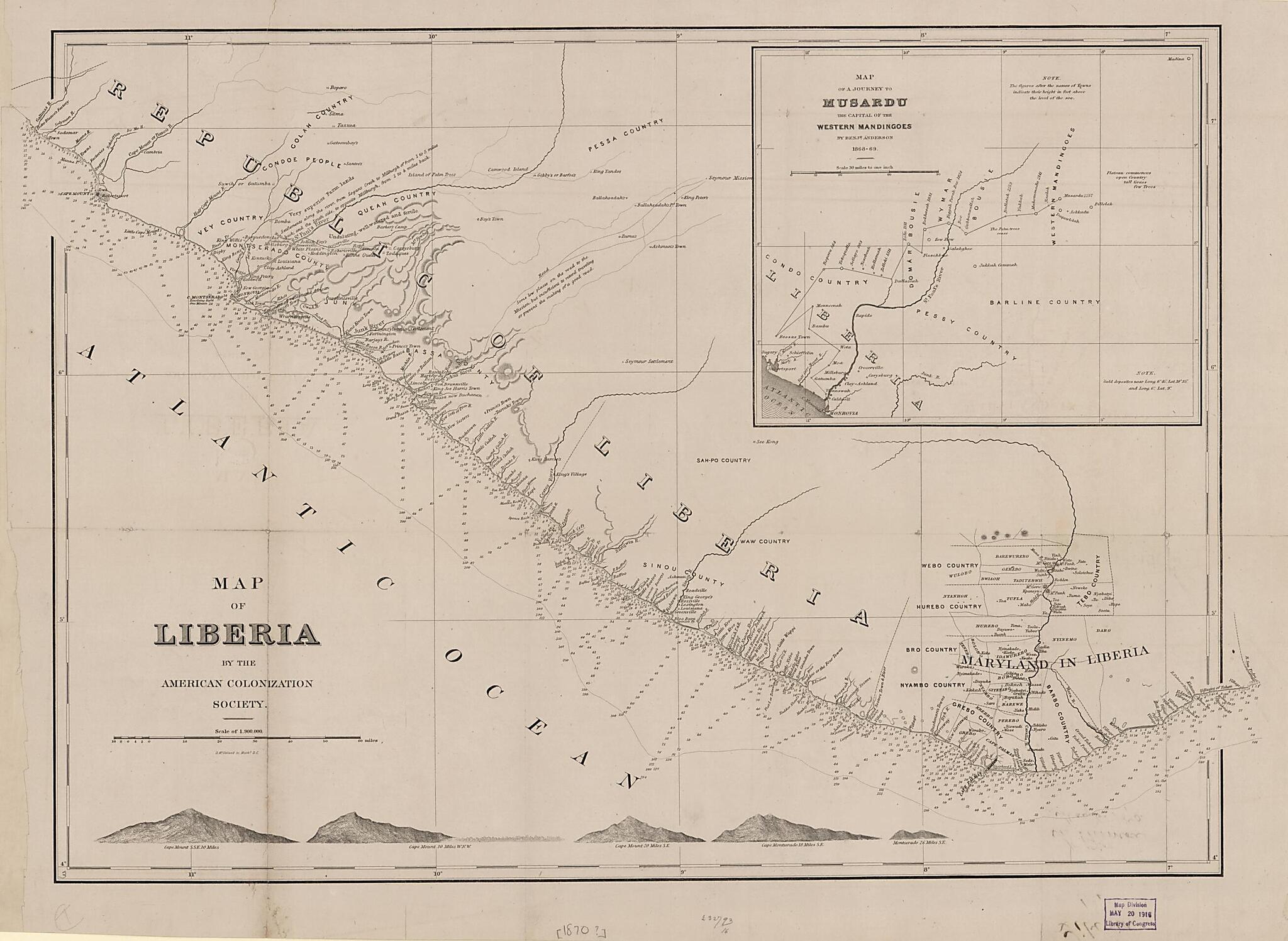This old map of Map of Liberia from 1870 was created by American Colonization Society in 1870