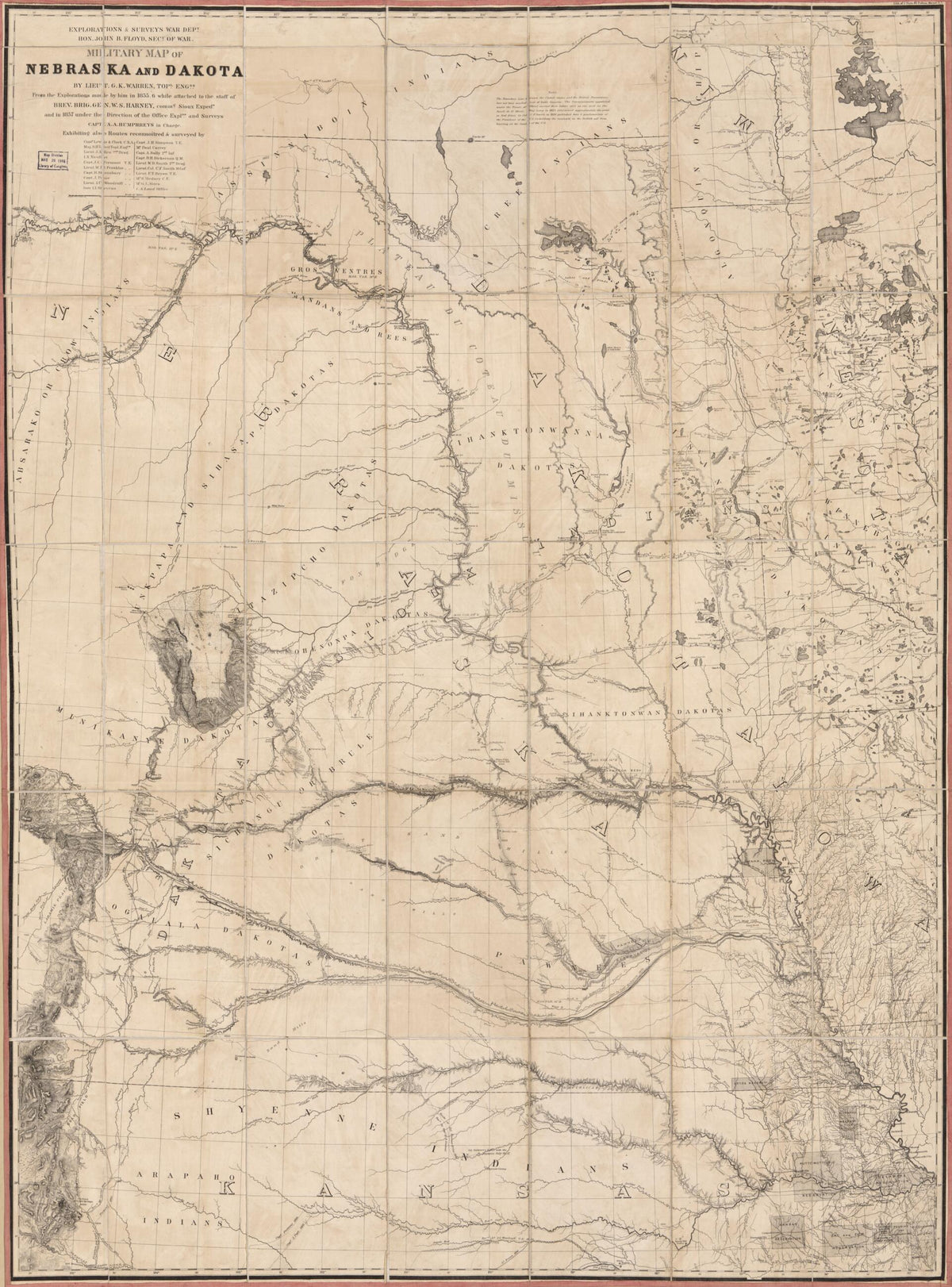 Military Map of Nebraska and Dakota 1857 by Relic Map Company
