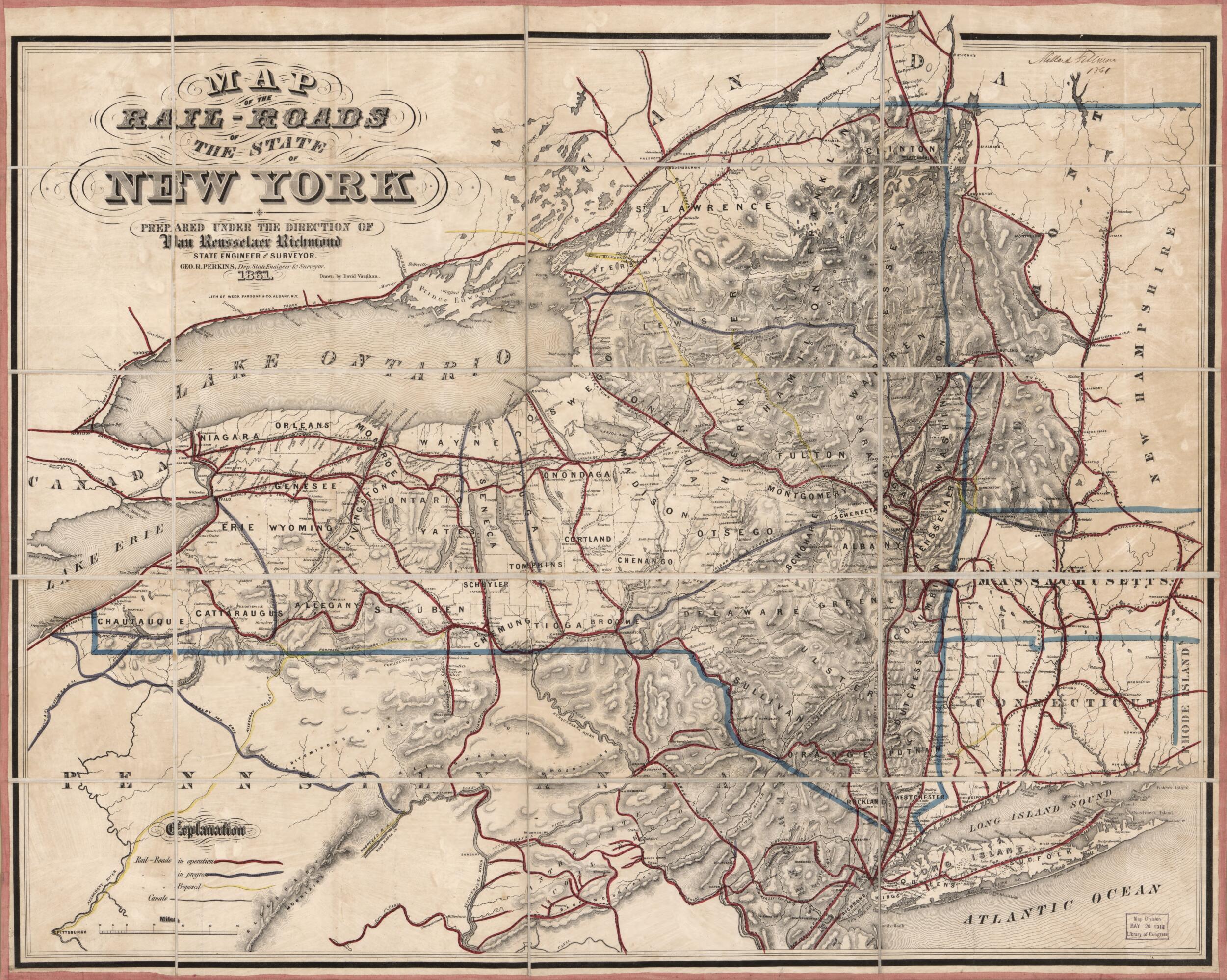 This old map of Roads of the State of New York from 1861 was created by New York (State). State Engineer and Surveyor, George R. (George Roberts) Perkins, Van Rensselaer Richmond in 1861