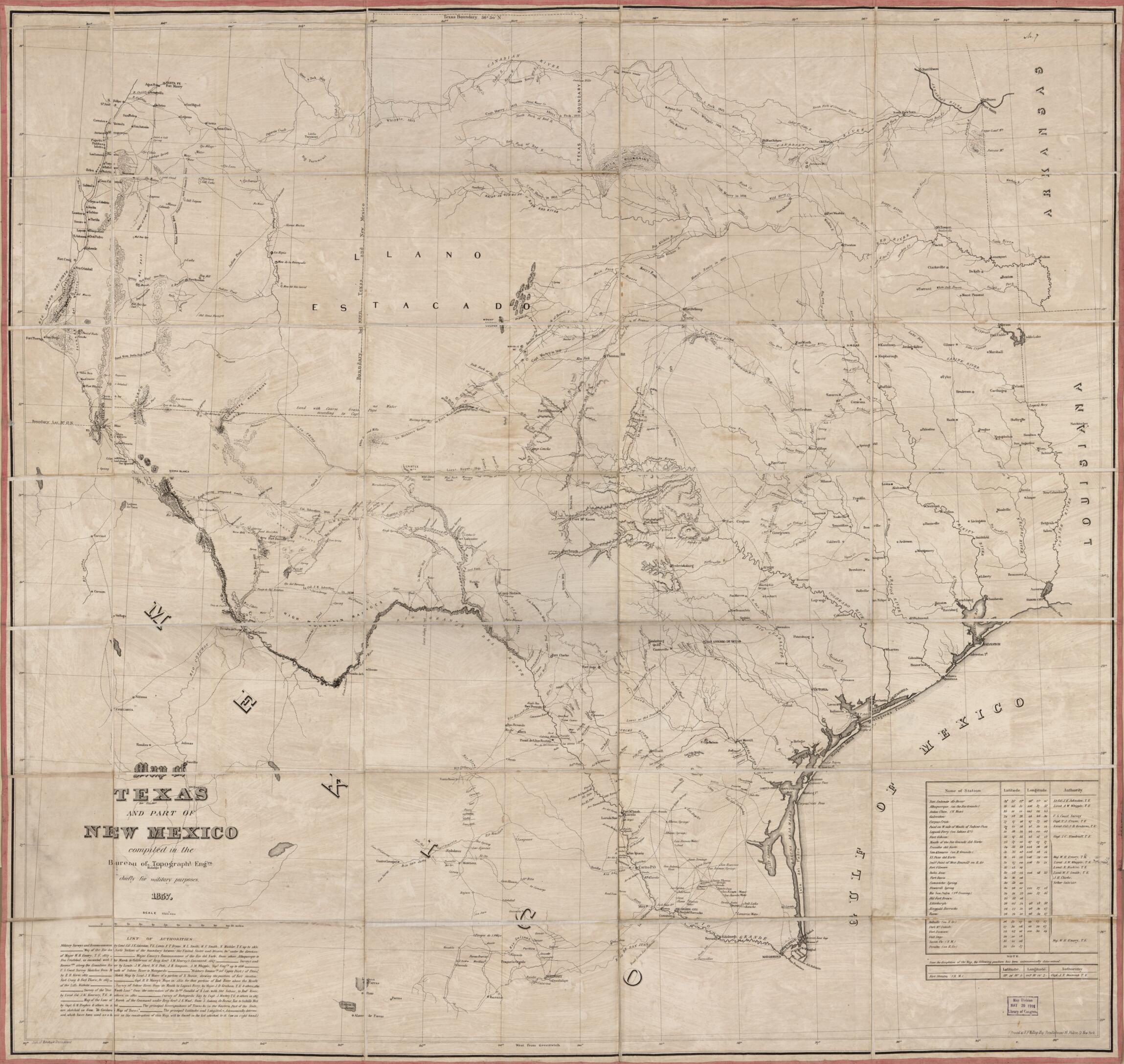 This old map of Map of Texas and Part of New Mexico from 1857 was created by Ritchie & Dunnavant, United States. Army. Corps of Topographical Engineers in 1857