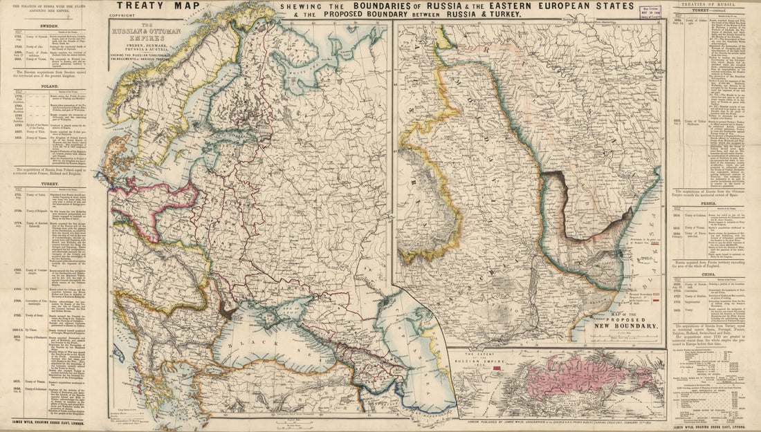 This old map of Treaty Map Shewing the Boundaries of Russia & the Eastern European States : & the Proposed Boundary Between Russia & Turkey (Treaty Map Showing the Territorial Limits of Russia, Turkey, and the Different States of the World :) from 1856 w